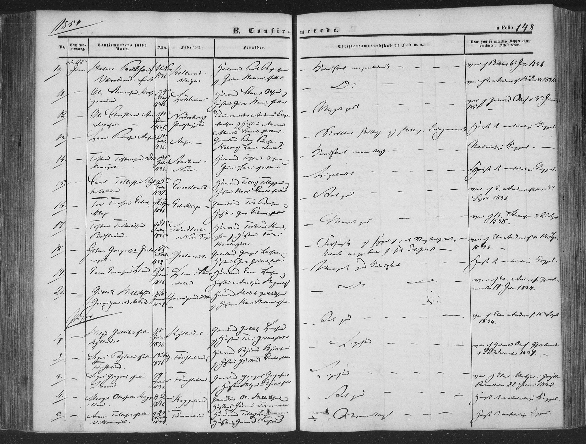 Rollag kirkebøker, AV/SAKO-A-240/F/Fa/L0008: Parish register (official) no. I 8, 1847-1860, p. 148