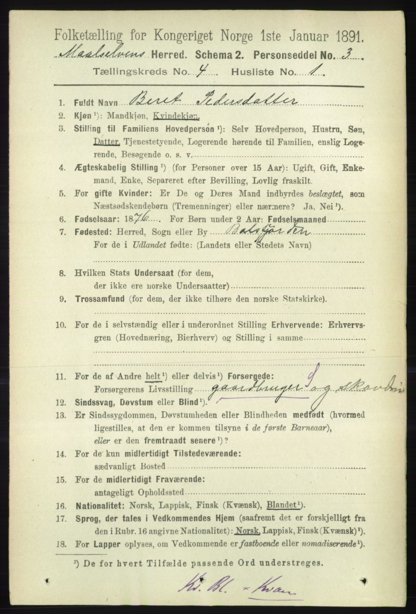 RA, 1891 census for 1924 Målselv, 1891, p. 1079