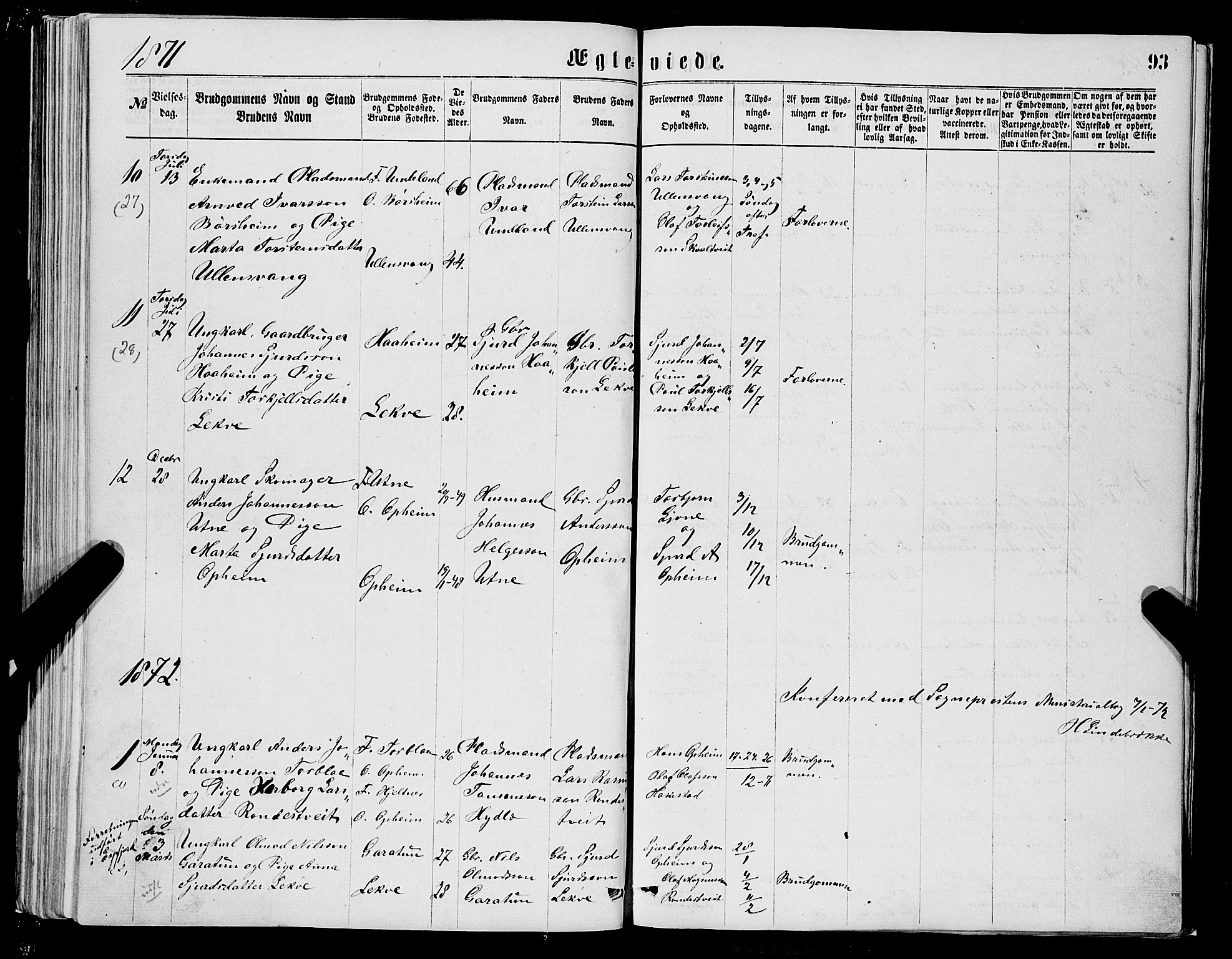Ulvik sokneprestembete, SAB/A-78801/H/Hab: Parish register (copy) no. A 2, 1869-1882, p. 93