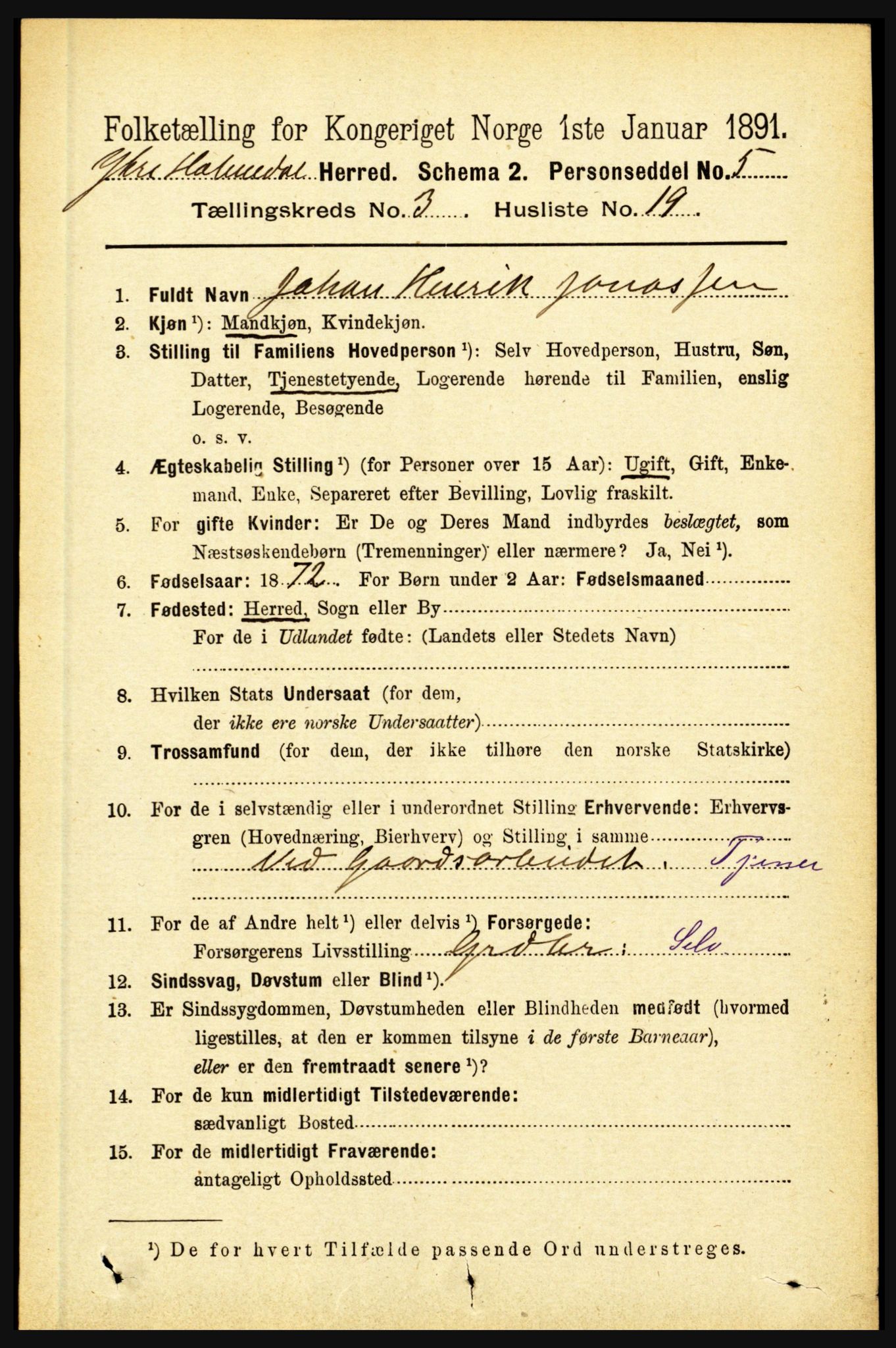 RA, 1891 census for 1429 Ytre Holmedal, 1891, p. 751