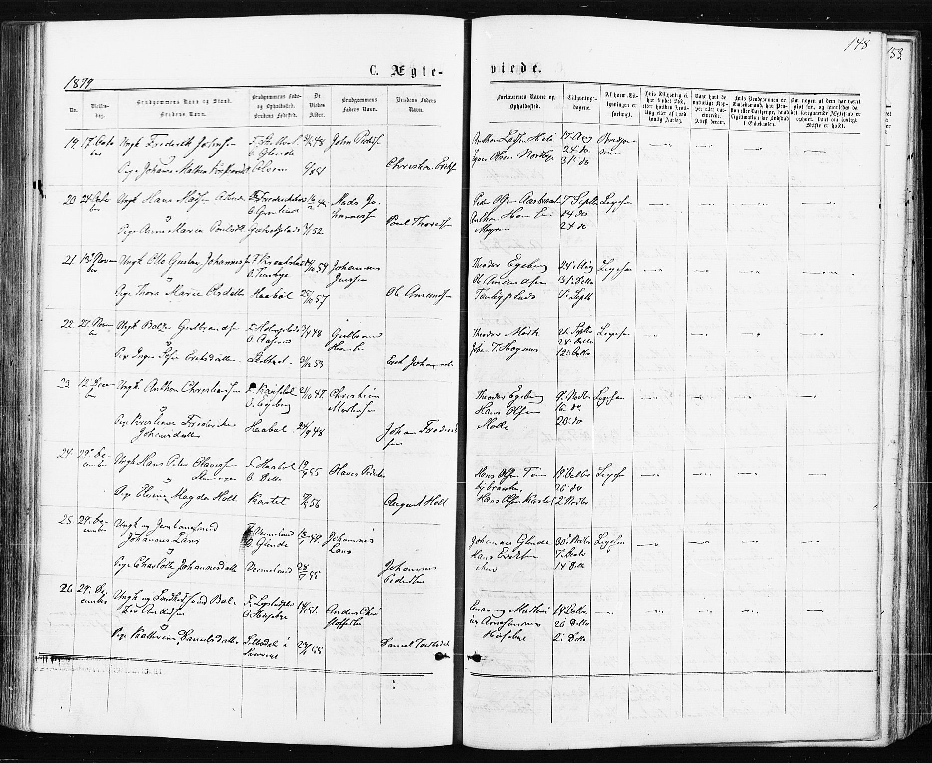 Spydeberg prestekontor Kirkebøker, AV/SAO-A-10924/F/Fa/L0007: Parish register (official) no. I 7, 1875-1885, p. 148