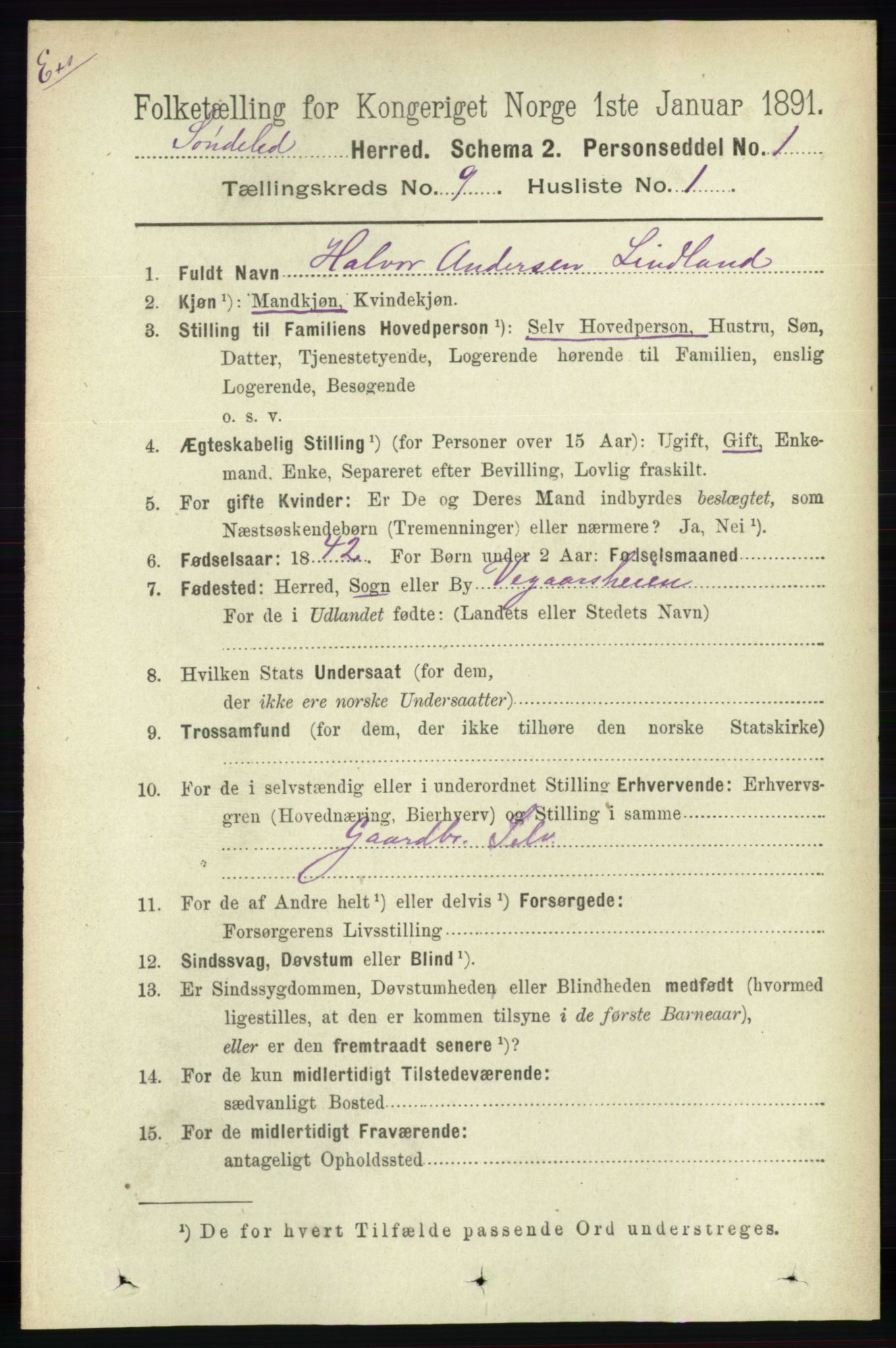 RA, Census 1891 for Nedenes amt: Gjenparter av personsedler for beslektede ektefeller, menn, 1891, p. 146