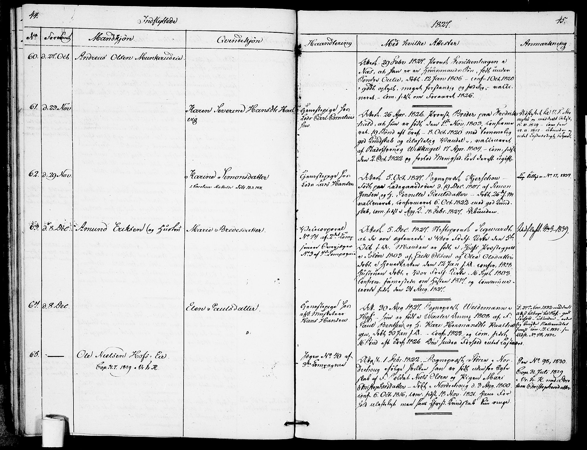 Garnisonsmenigheten Kirkebøker, AV/SAO-A-10846/F/Fa/L0005: Parish register (official) no. 5, 1824-1830, p. 44-45