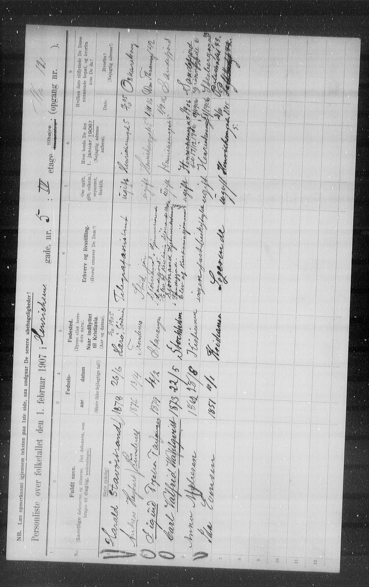 OBA, Municipal Census 1907 for Kristiania, 1907, p. 19850