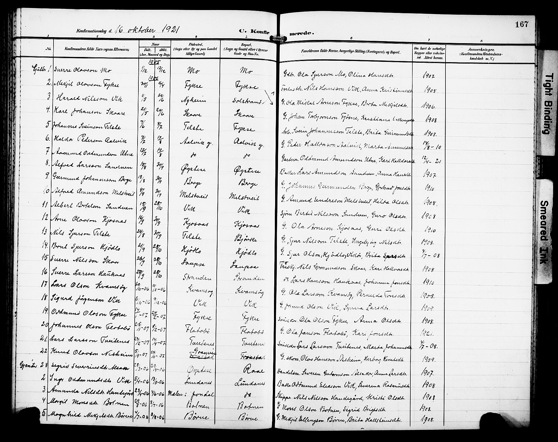 Kvam sokneprestembete, SAB/A-76201/H/Hab: Parish register (copy) no. C 4, 1906-1931, p. 167