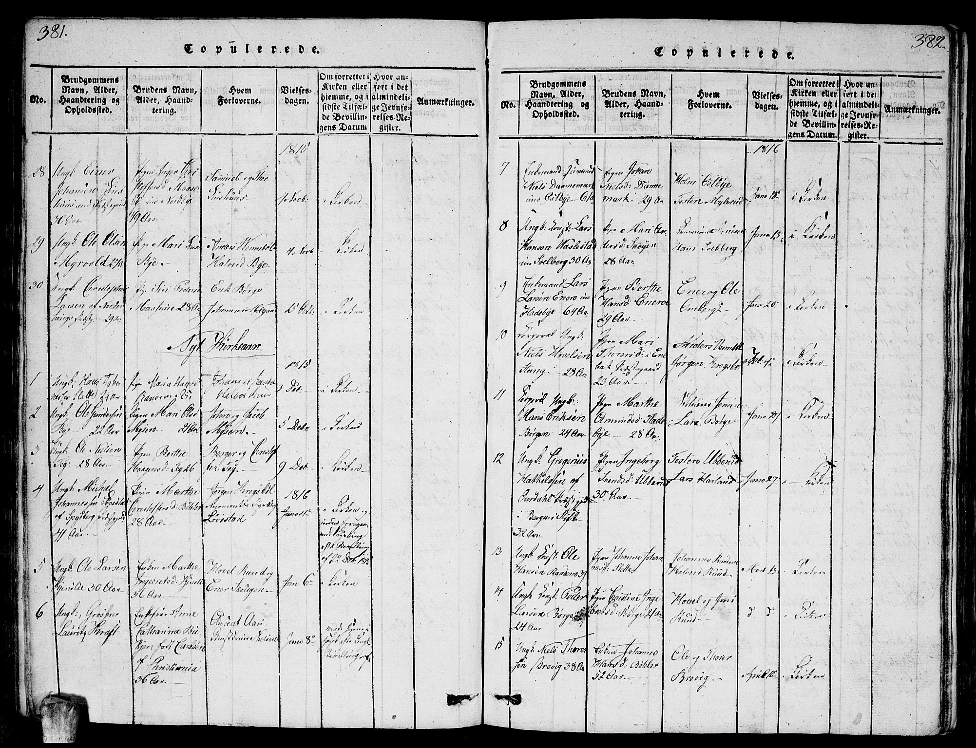 Enebakk prestekontor Kirkebøker, AV/SAO-A-10171c/G/Ga/L0001: Parish register (copy) no. I 1, 1815-1833, p. 381-382