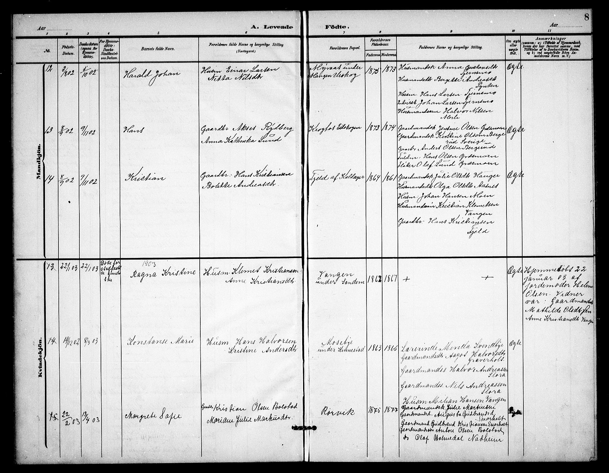 Høland prestekontor Kirkebøker, SAO/A-10346a/G/Gc/L0001: Parish register (copy) no. III 1, 1902-1911, p. 8