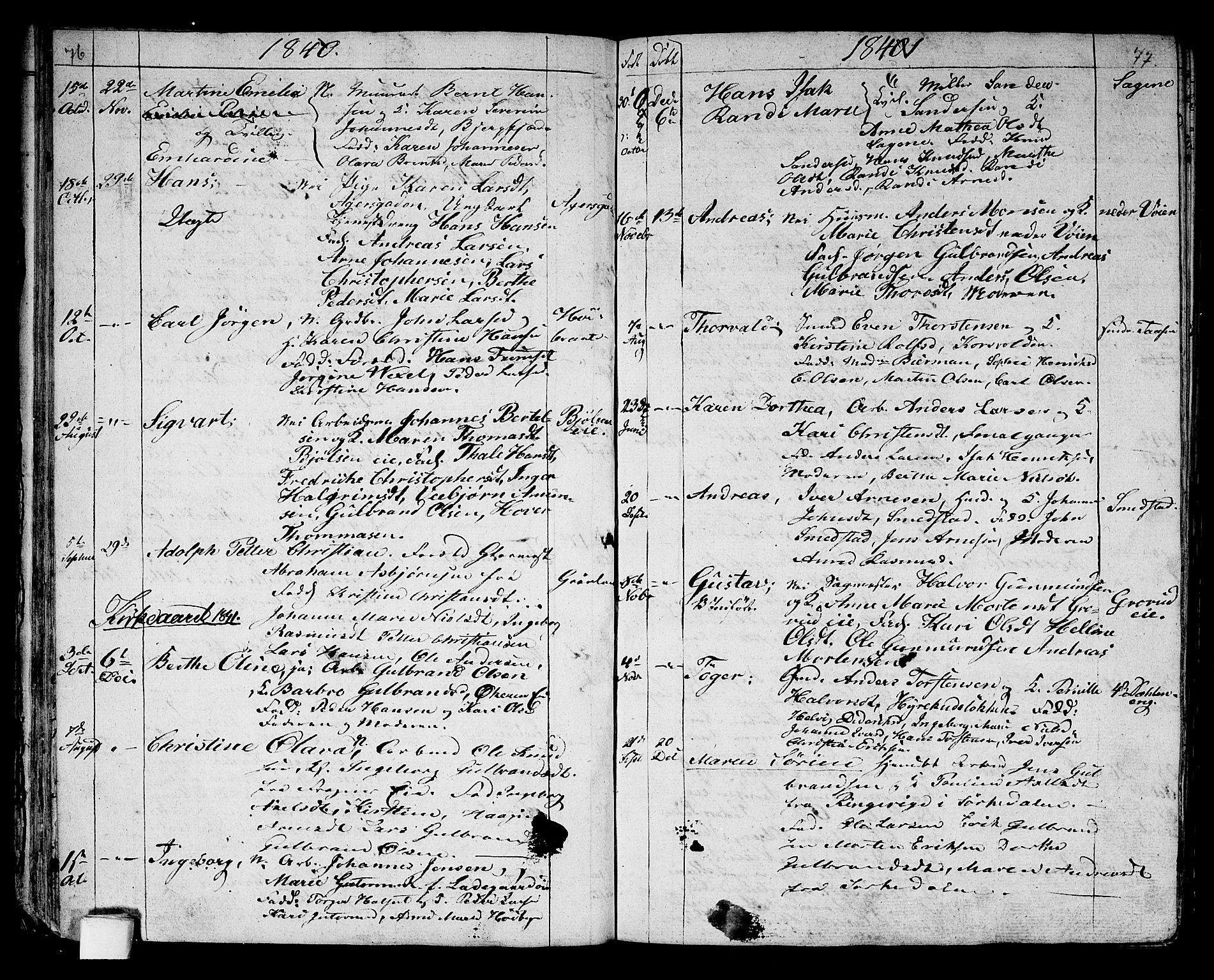 Aker prestekontor kirkebøker, SAO/A-10861/G/L0007: Parish register (copy) no. 7, 1838-1846, p. 76-77