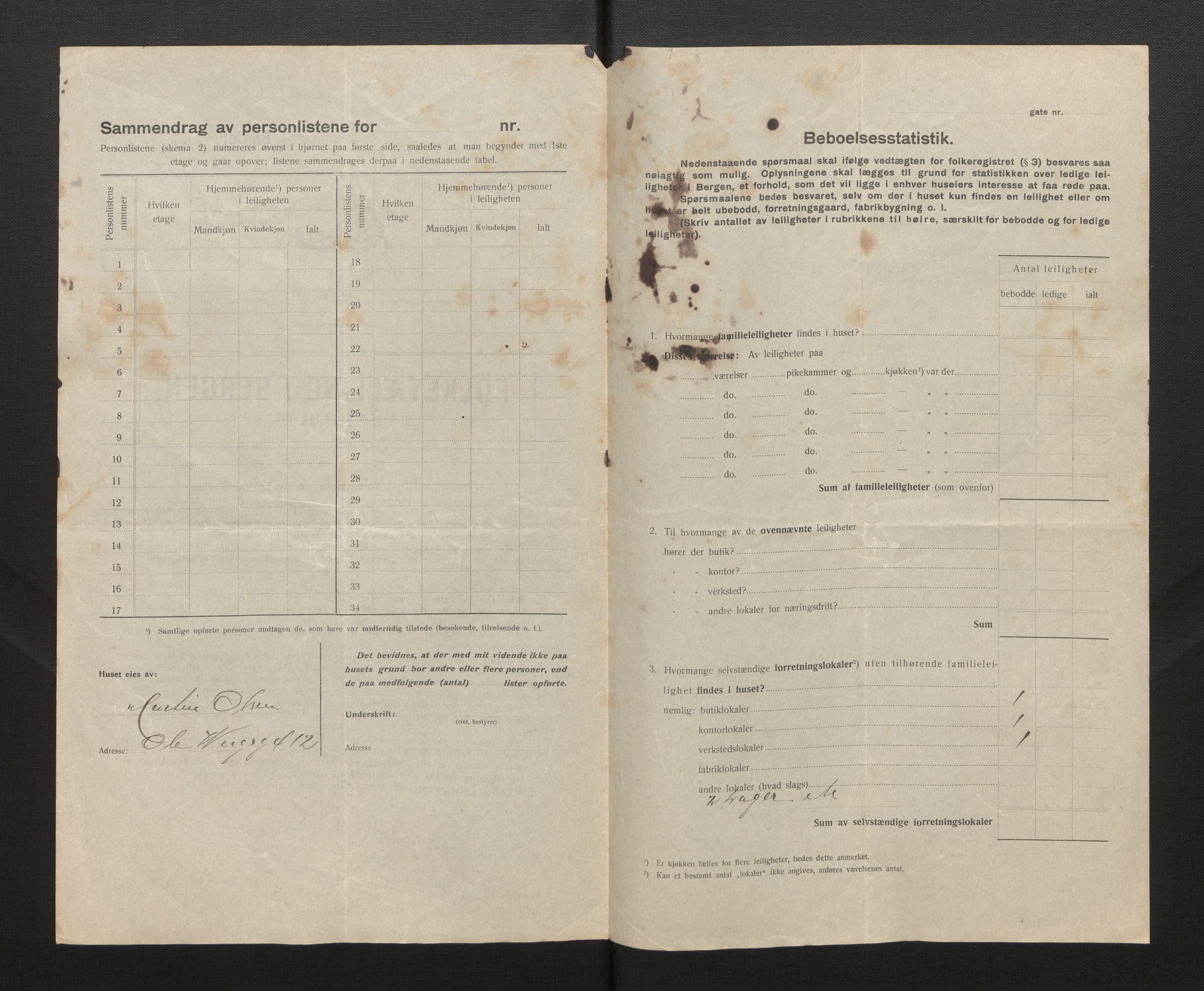 SAB, Municipal Census 1917 for Bergen, 1917, p. 1438