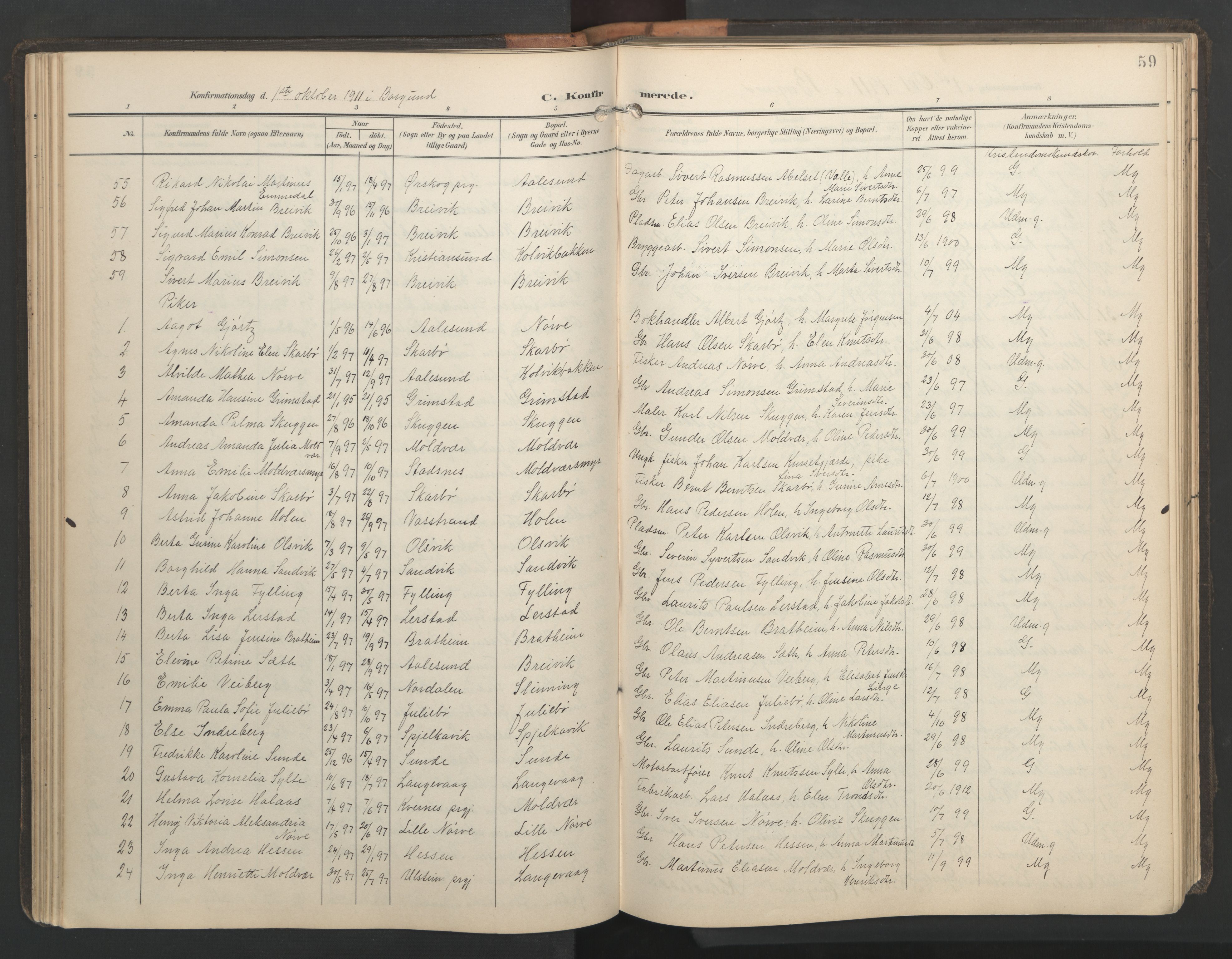 Ministerialprotokoller, klokkerbøker og fødselsregistre - Møre og Romsdal, AV/SAT-A-1454/528/L0433: Parish register (copy) no. 528C14, 1899-1922, p. 59