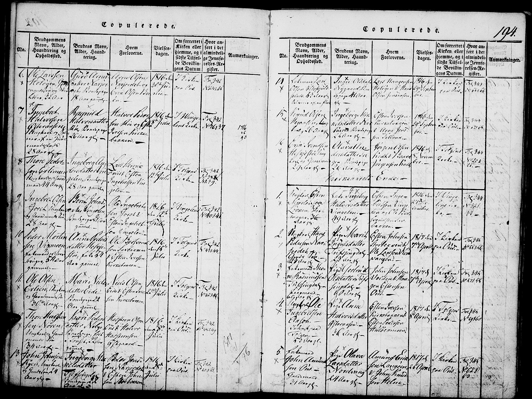 Tolga prestekontor, SAH/PREST-062/K/L0004: Parish register (official) no. 4, 1815-1836, p. 194