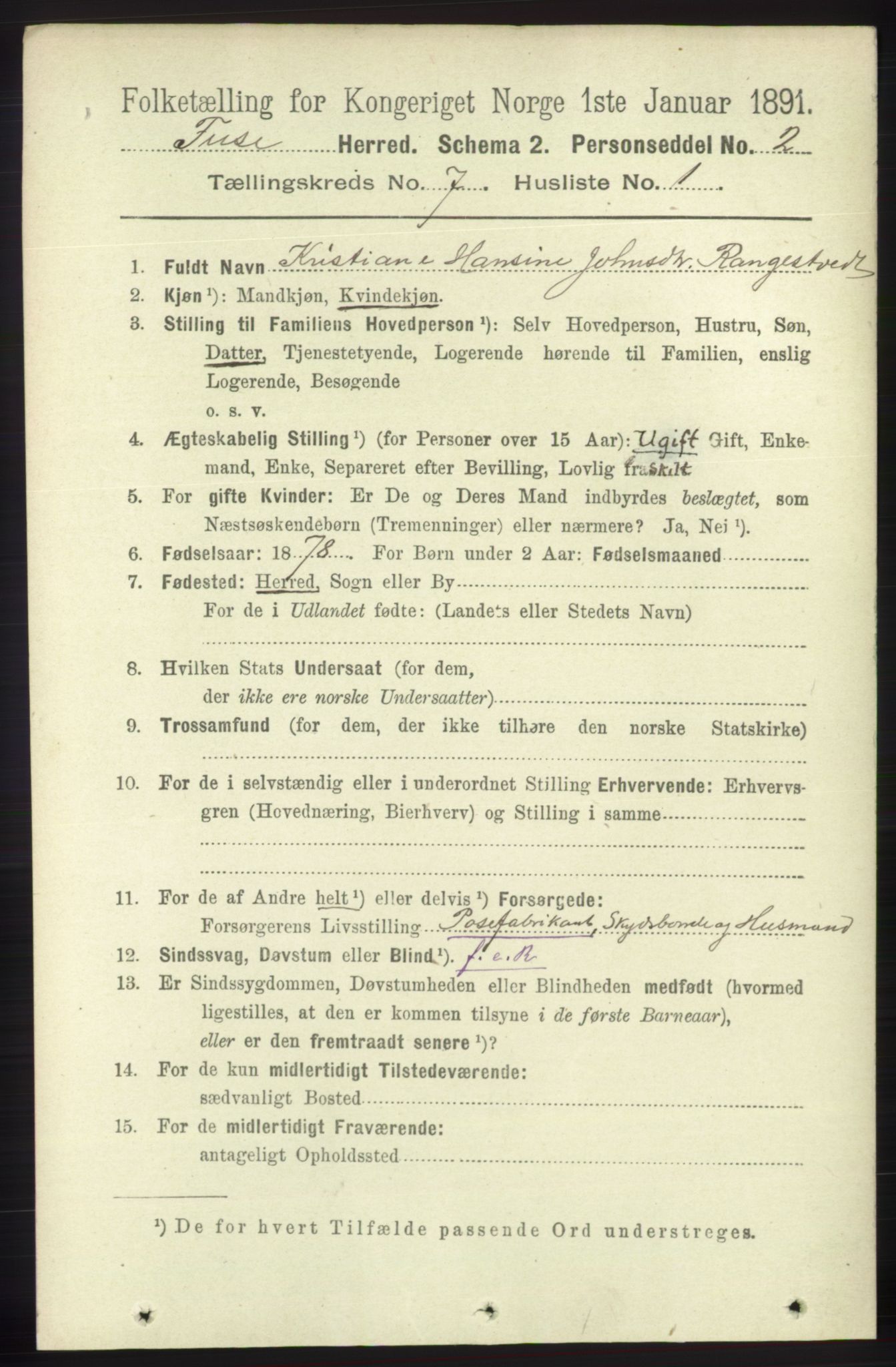 RA, 1891 census for 1241 Fusa, 1891, p. 1303