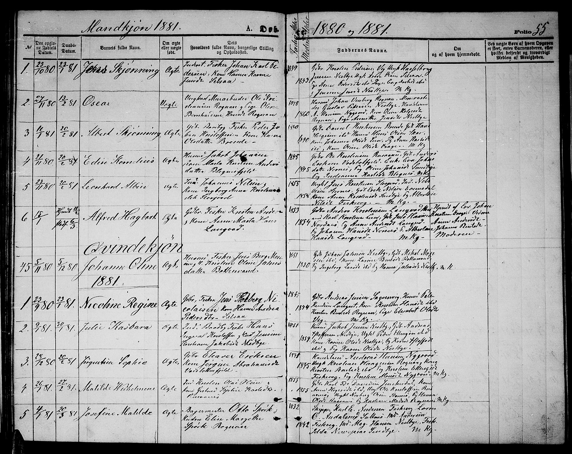 Ministerialprotokoller, klokkerbøker og fødselsregistre - Nordland, SAT/A-1459/847/L0679: Parish register (copy) no. 847C07, 1870-1888, p. 55