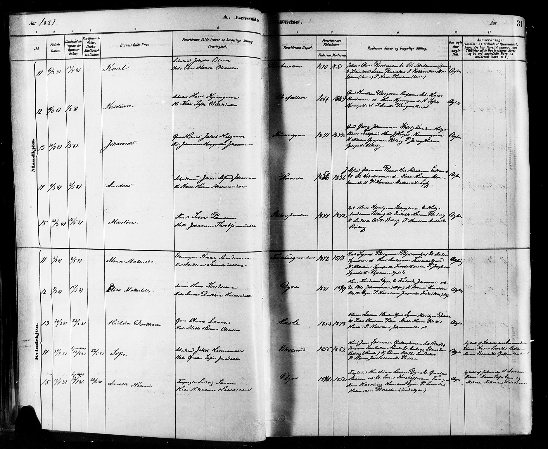 Rygge prestekontor Kirkebøker, AV/SAO-A-10084b/F/Fa/L0007: Parish register (official) no. 7, 1878-1904, p. 31