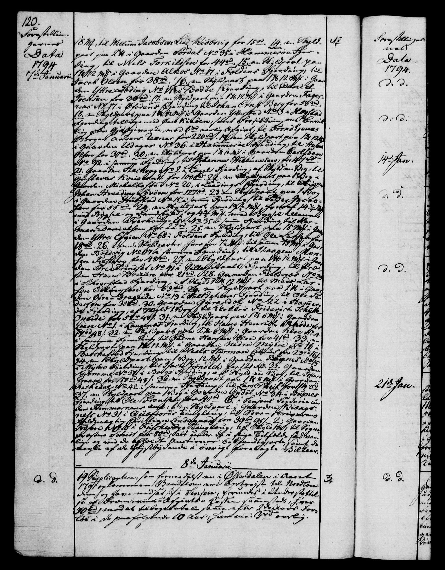 Rentekammeret, Kammerkanselliet, RA/EA-3111/G/Gf/Gfb/L0014: Register til norske relasjons- og resolusjonsprotokoller (merket RK 52.109), 1794-1796, p. 120