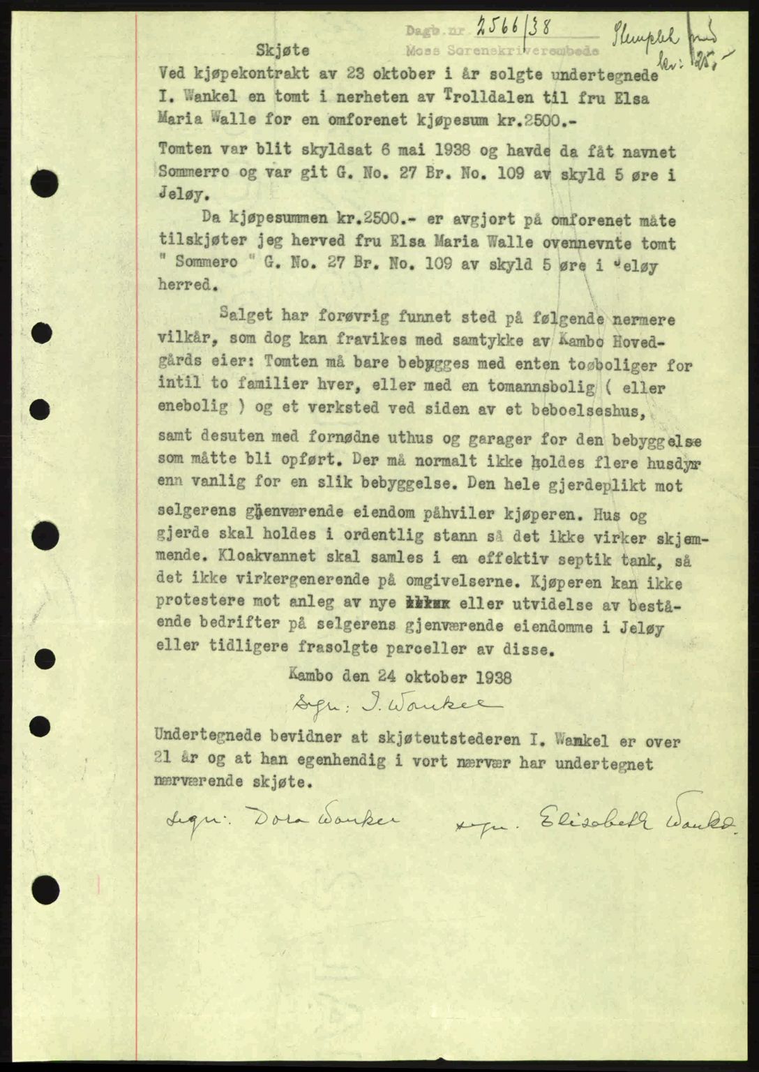 Moss sorenskriveri, SAO/A-10168: Mortgage book no. A5, 1938-1939, Diary no: : 2566/1938
