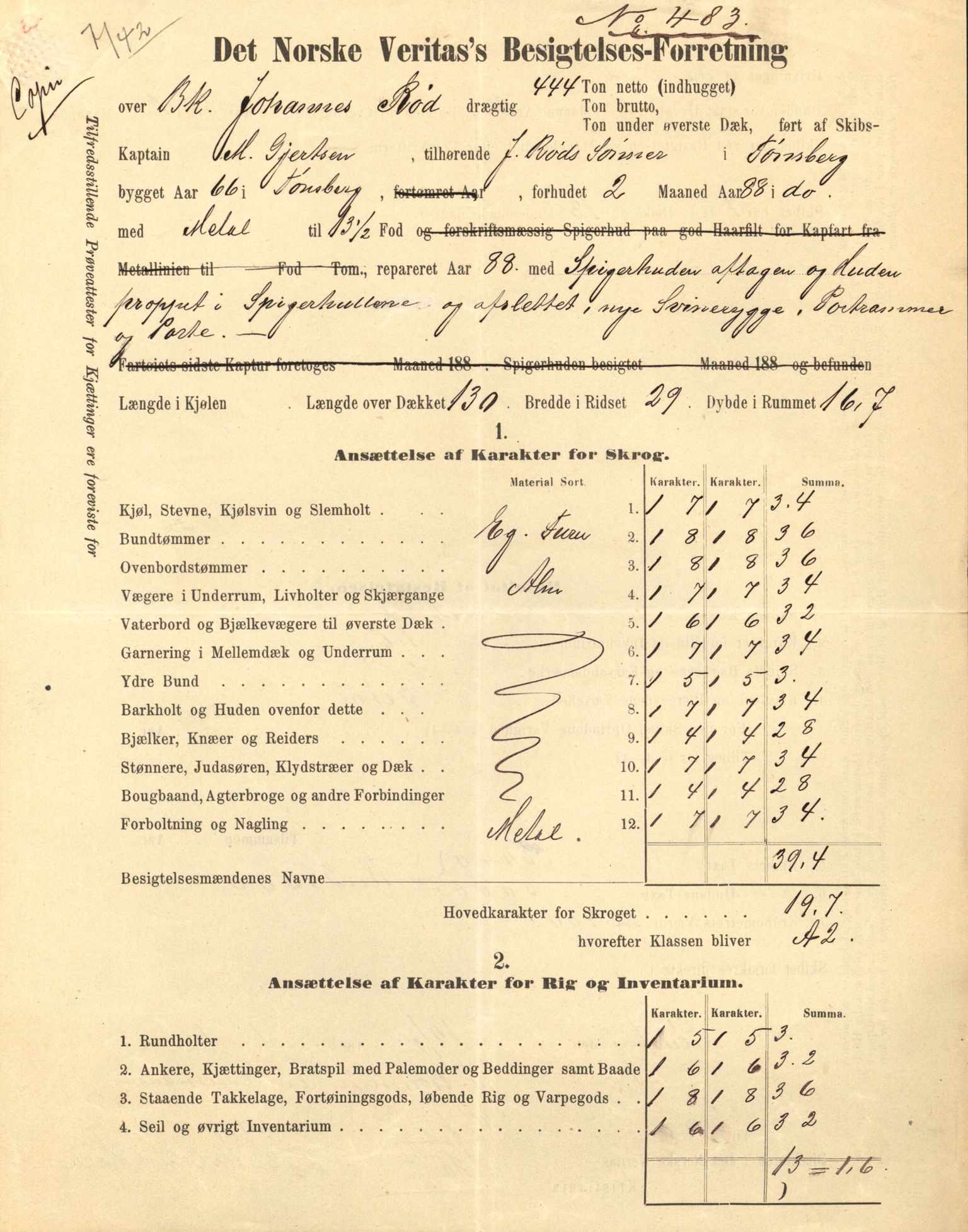 Pa 63 - Østlandske skibsassuranceforening, VEMU/A-1079/G/Ga/L0023/0010: Havaridokumenter / Johannes Rød, Deodata, Eidsvold, Bothnia, Brillant, 1889, p. 9