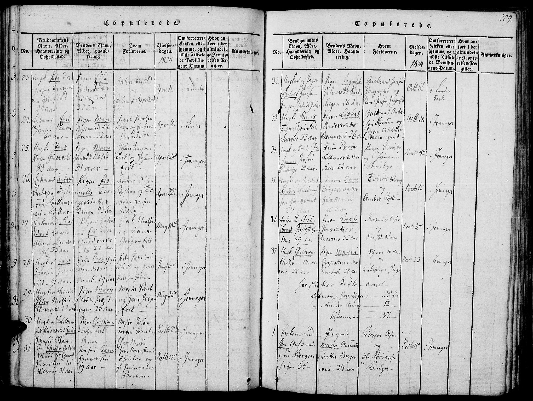 Jevnaker prestekontor, SAH/PREST-116/H/Ha/Haa/L0005: Parish register (official) no. 5, 1815-1837, p. 209