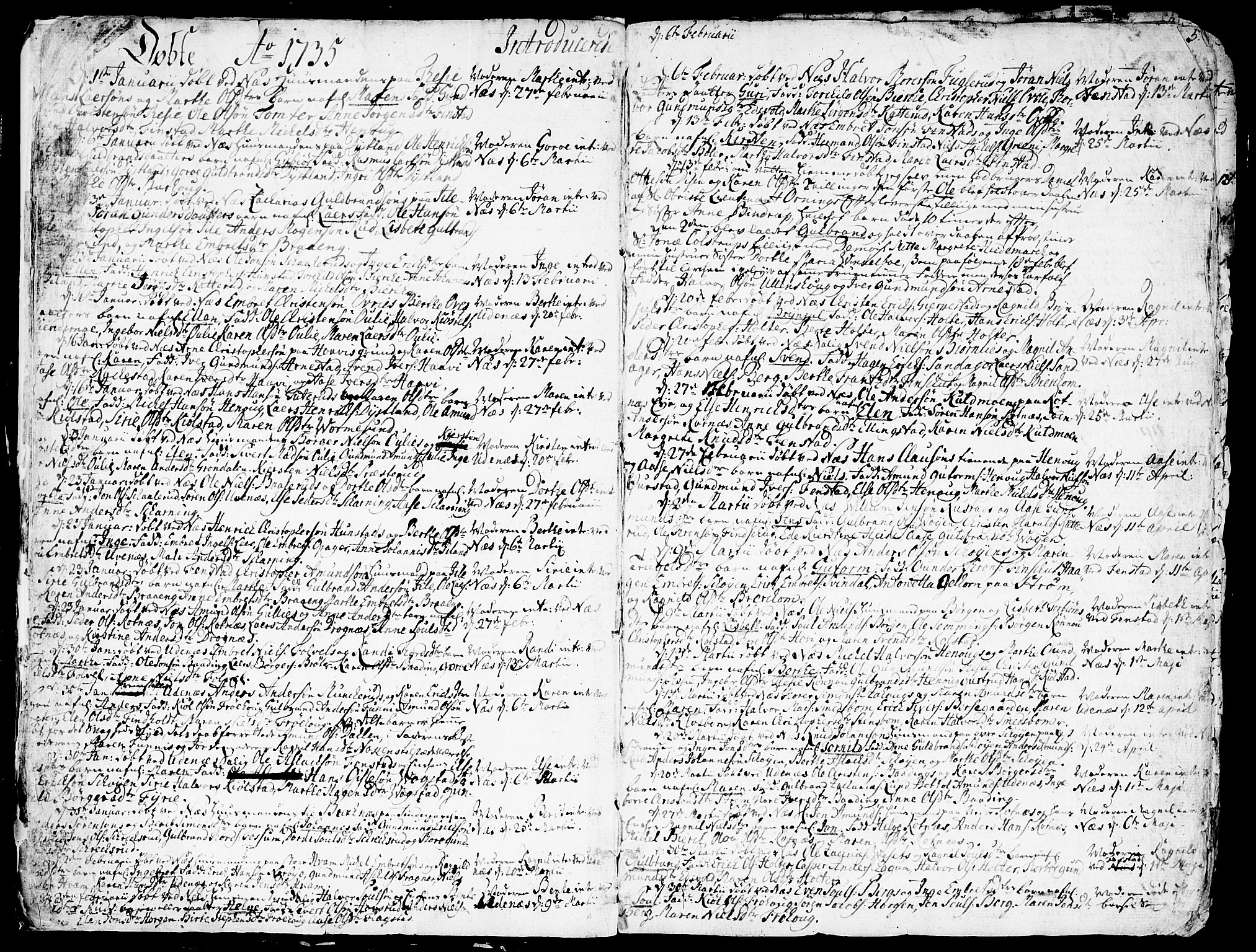 Nes prestekontor Kirkebøker, SAO/A-10410/F/Fa/L0003: Parish register (official) no. I 3, 1734-1781, p. 5