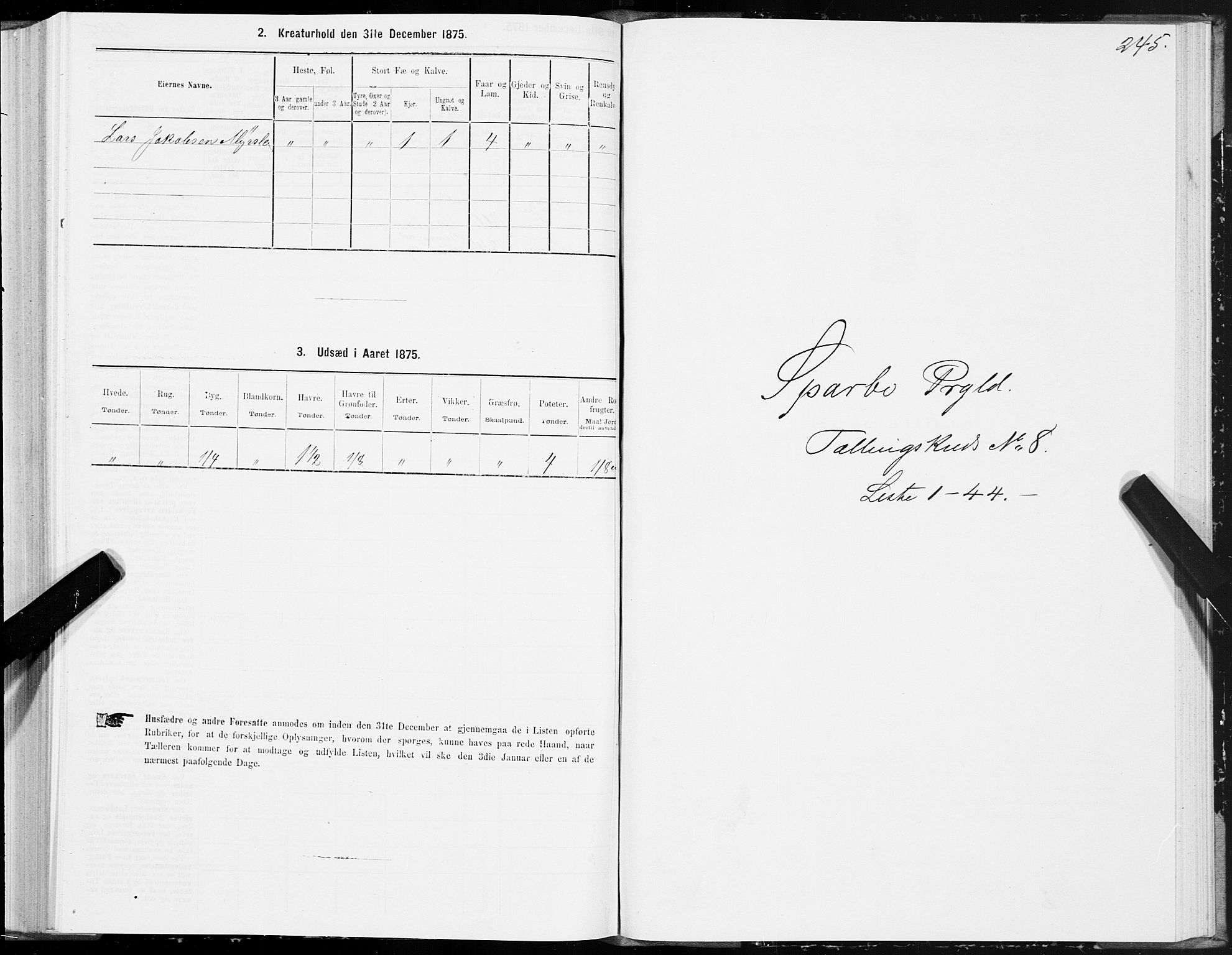 SAT, 1875 census for 1731P Sparbu, 1875, p. 3245