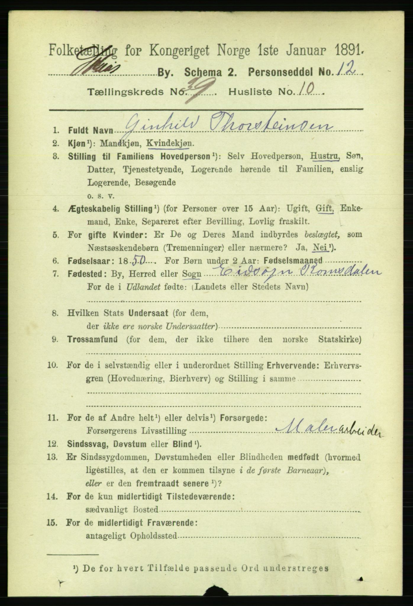 RA, 1891 census for 0806 Skien, 1891, p. 8346