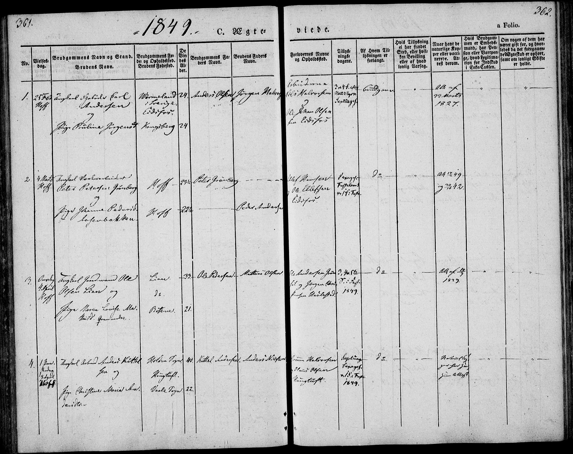 Hof kirkebøker, SAKO/A-64/F/Fa/L0005: Parish register (official) no. I 5, 1844-1851, p. 361-362