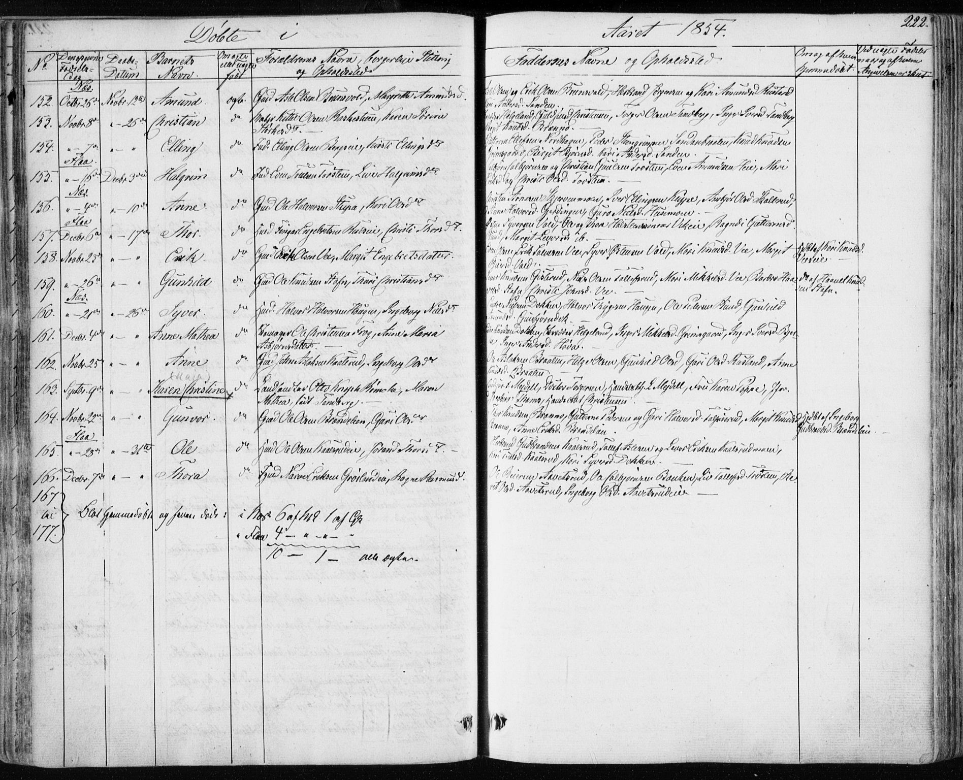 Nes kirkebøker, AV/SAKO-A-236/F/Fa/L0009: Parish register (official) no. 9, 1834-1863, p. 222