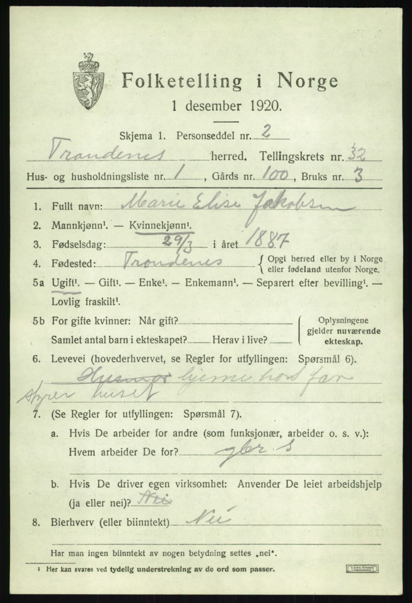 SATØ, 1920 census for Trondenes, 1920, p. 22179