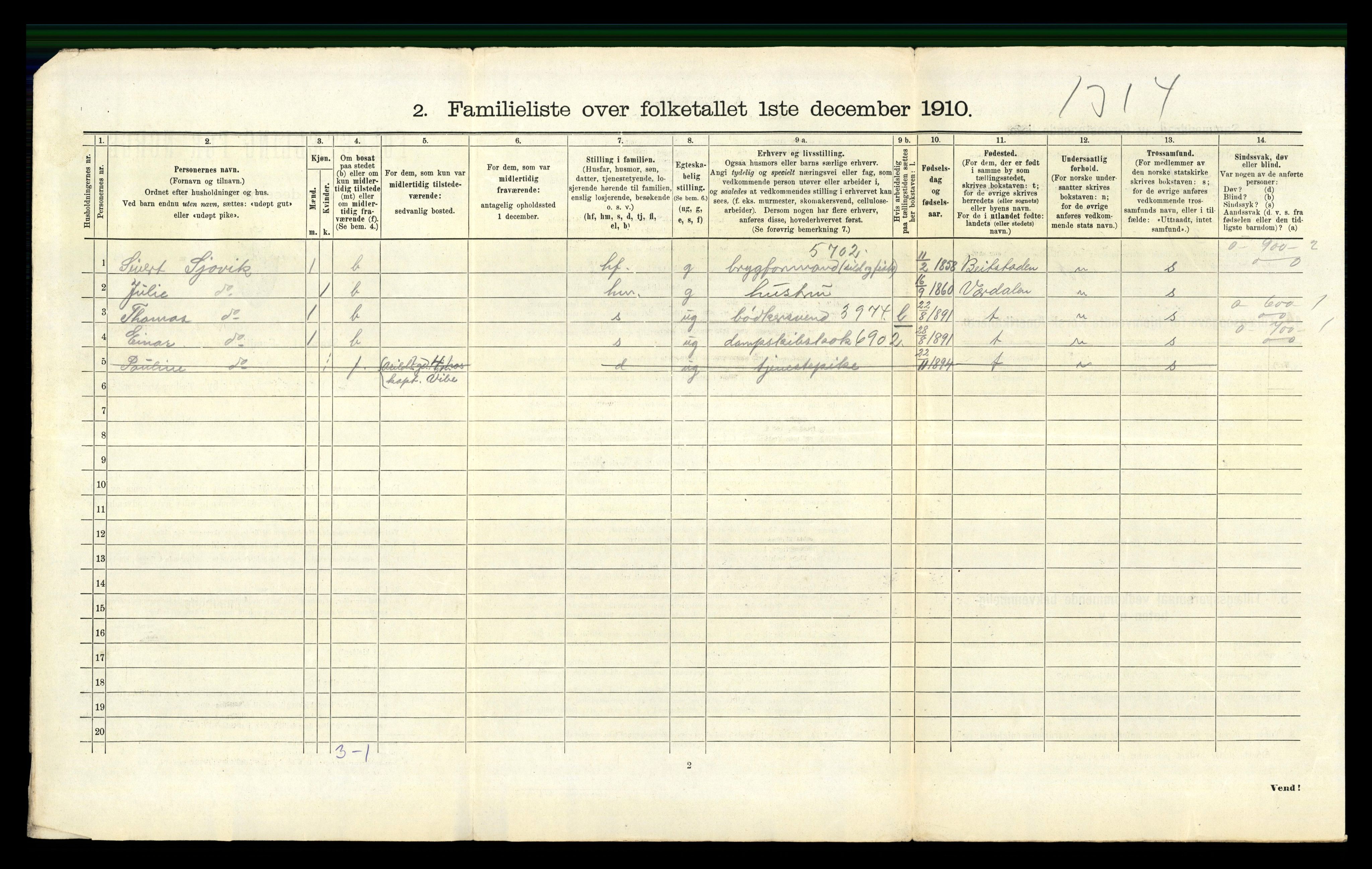 RA, 1910 census for Trondheim, 1910, p. 1178