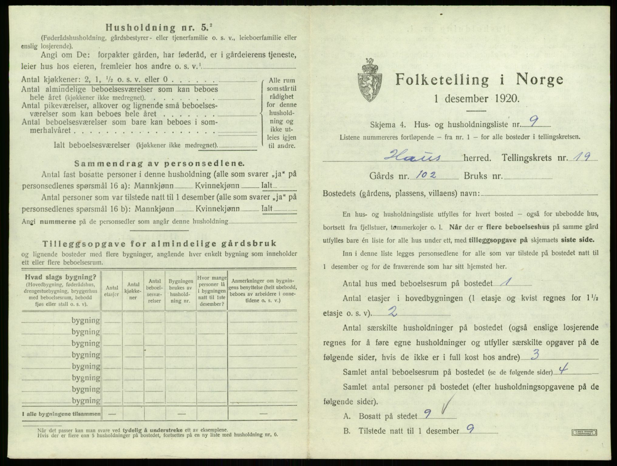 SAB, 1920 census for Haus, 1920, p. 1629
