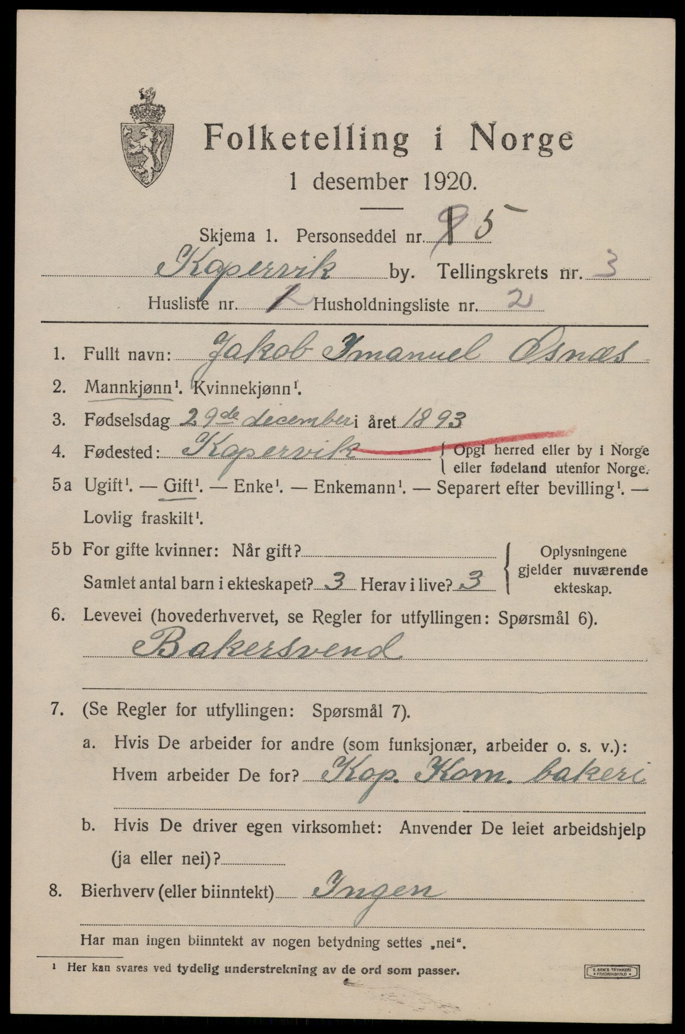 SAST, 1920 census for Kopervik, 1920, p. 4104