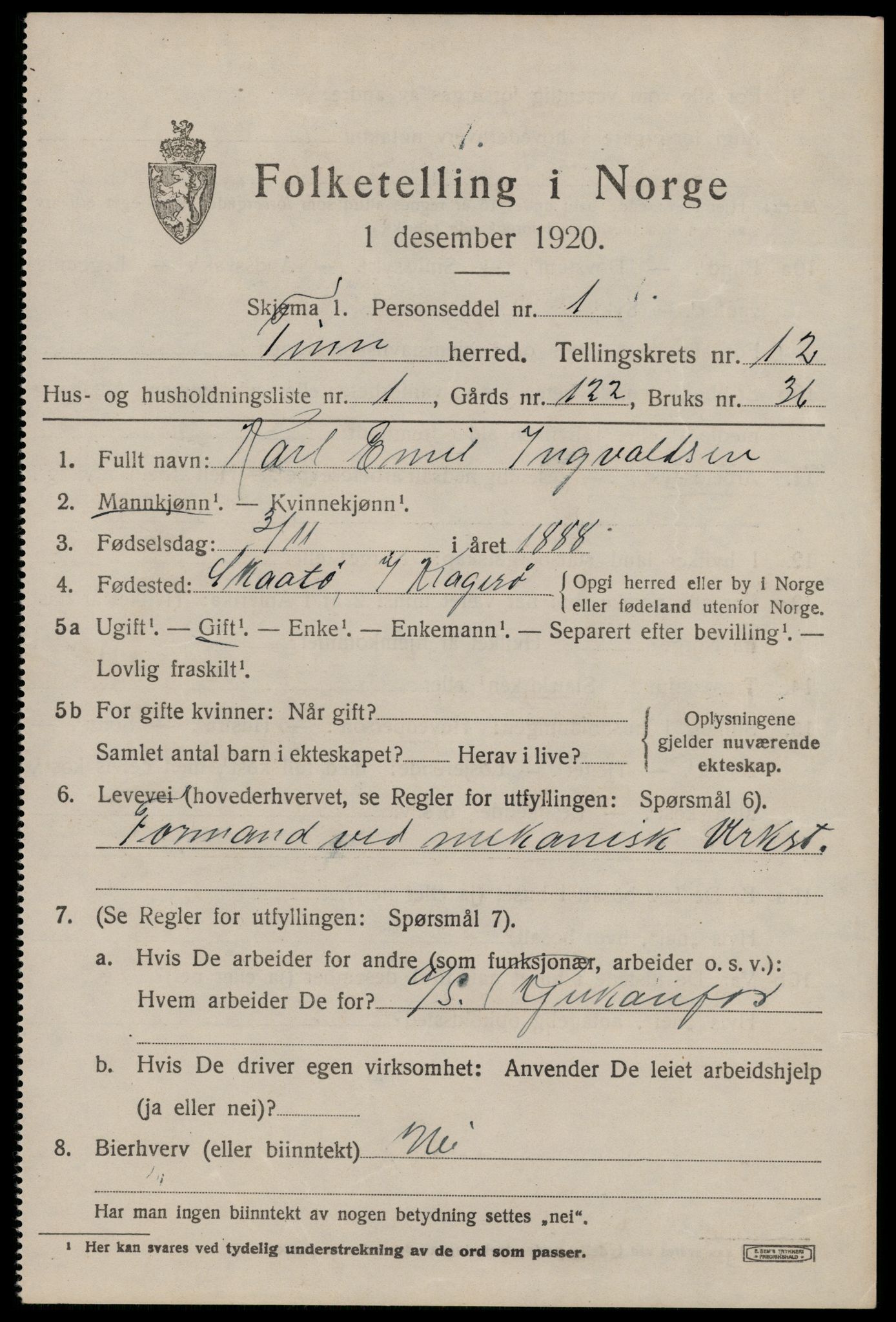 SAKO, 1920 census for Tinn, 1920, p. 7600