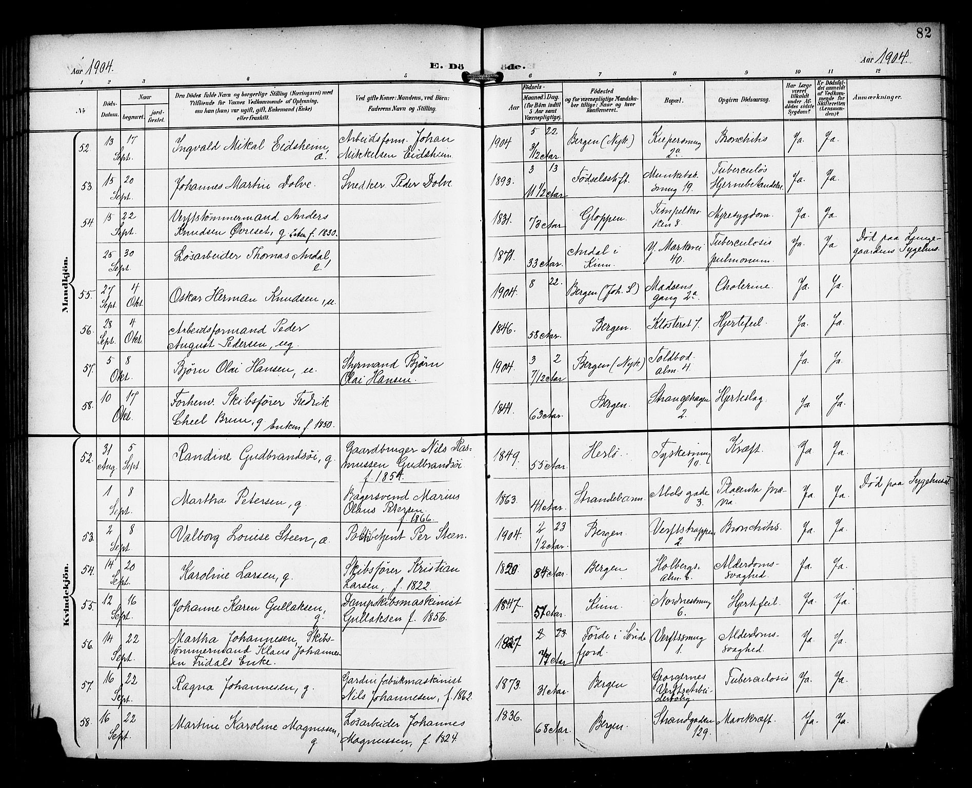 Nykirken Sokneprestembete, AV/SAB-A-77101/H/Haa/L0045: Parish register (official) no. E 5, 1899-1917, p. 82