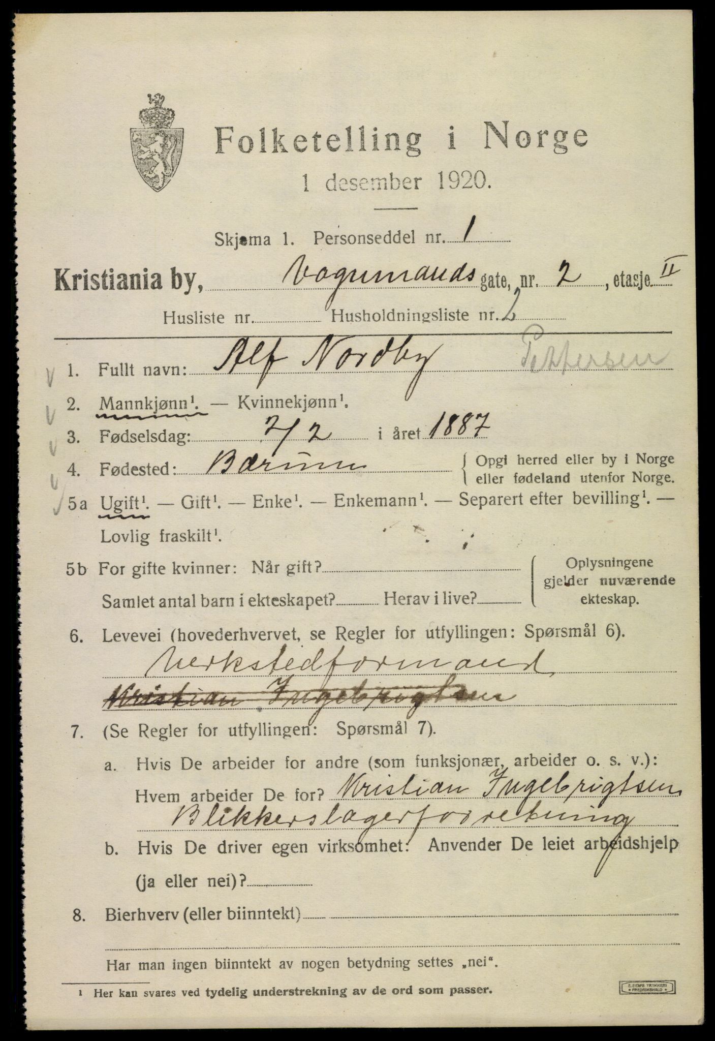 SAO, 1920 census for Kristiania, 1920, p. 638071