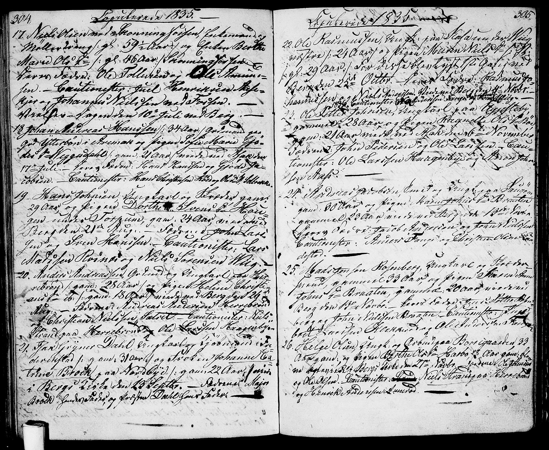 Berg prestekontor Kirkebøker, AV/SAO-A-10902/G/Ga/L0002: Parish register (copy) no. I 2, 1832-1844, p. 304-305