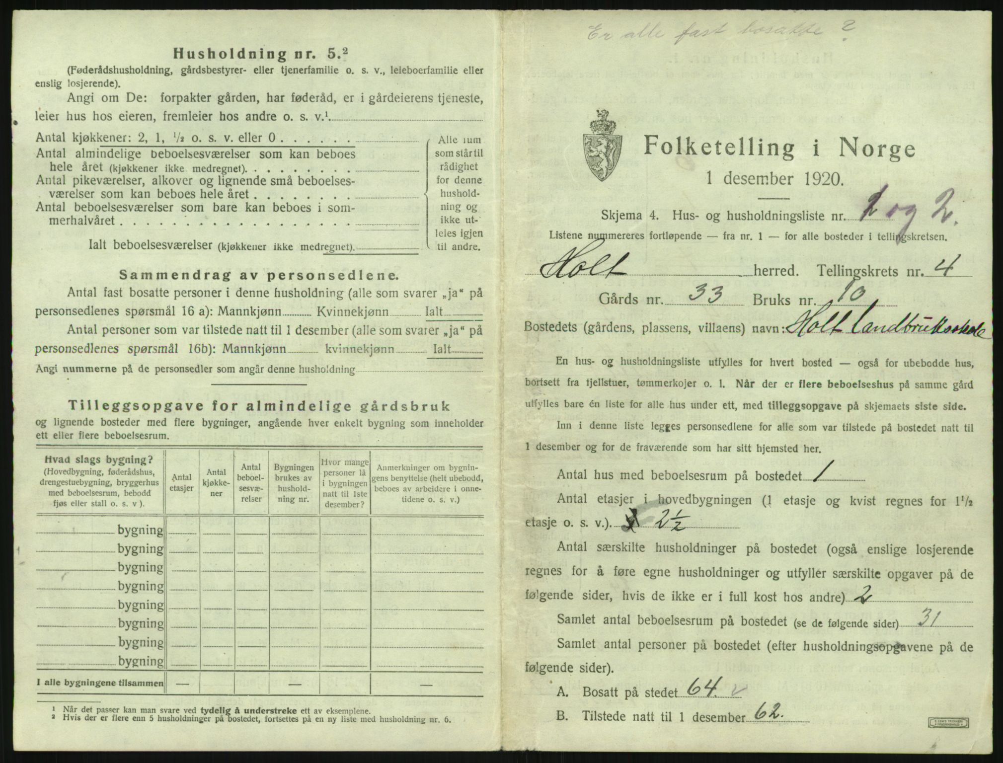 SAK, 1920 census for Holt, 1920, p. 316