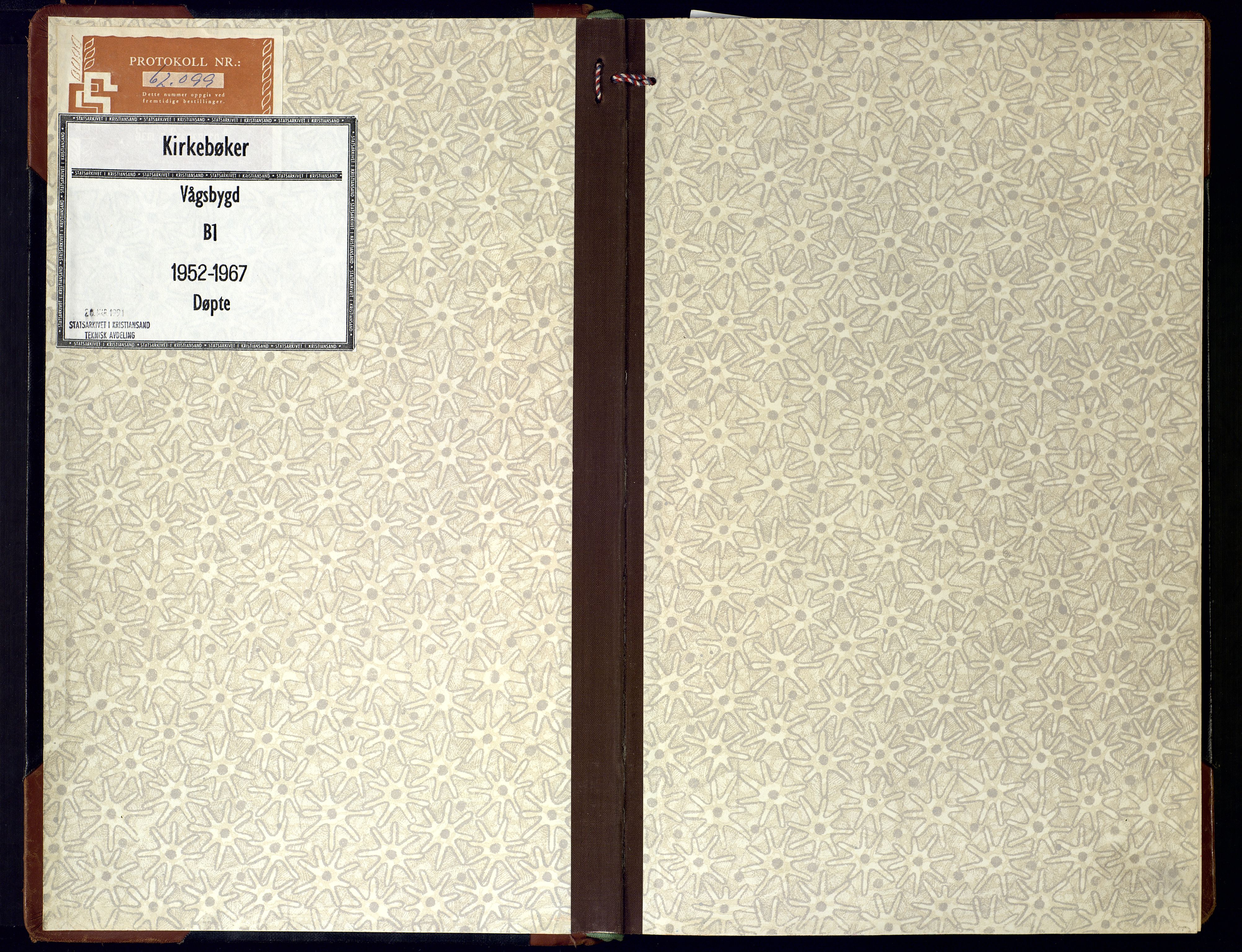 Vågsbygd sokneprestkontor, SAK/1111-0048/F/Fb/L0001: Parish register (copy) no. B-1, 1952-1967