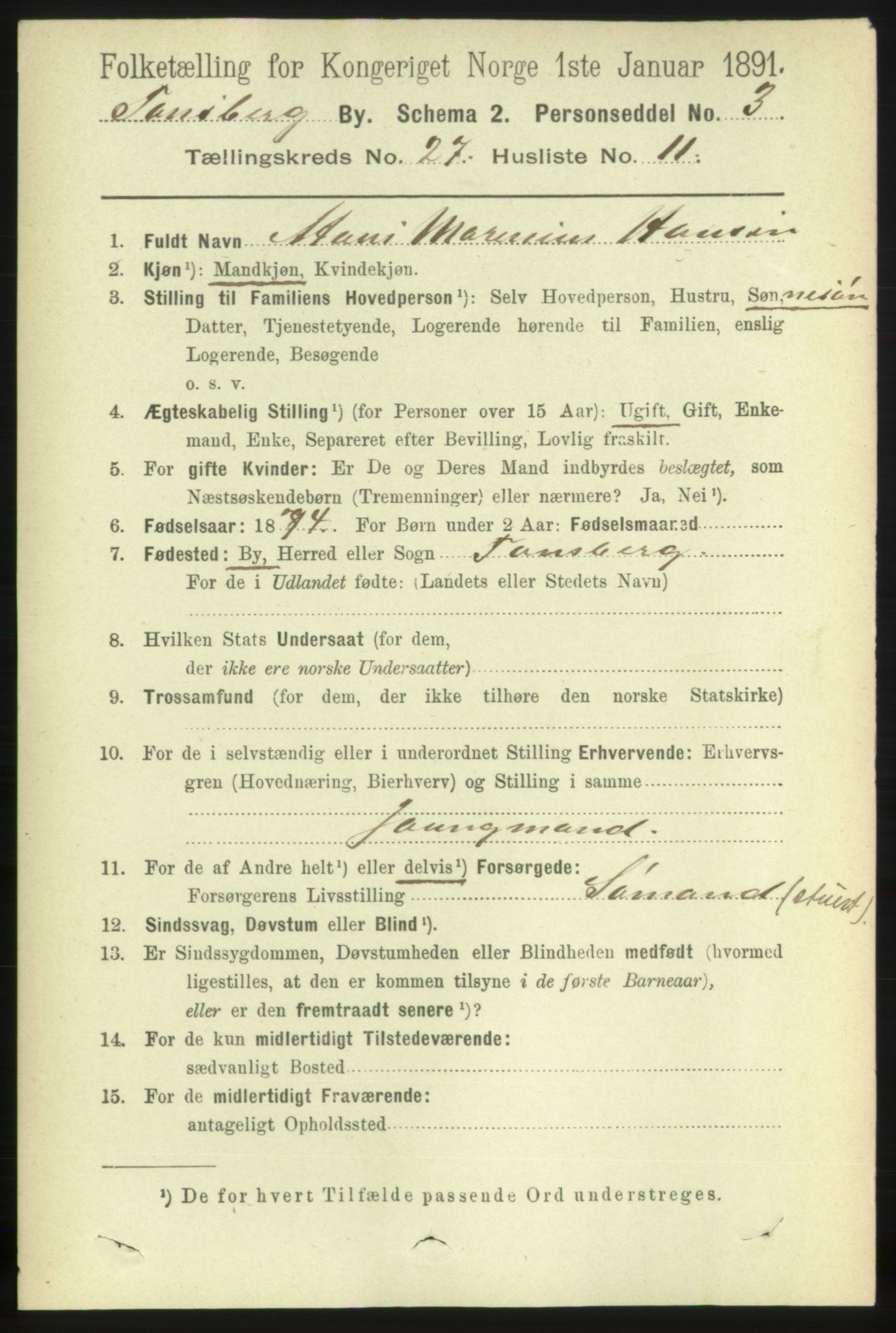 RA, 1891 census for 0705 Tønsberg, 1891, p. 6901