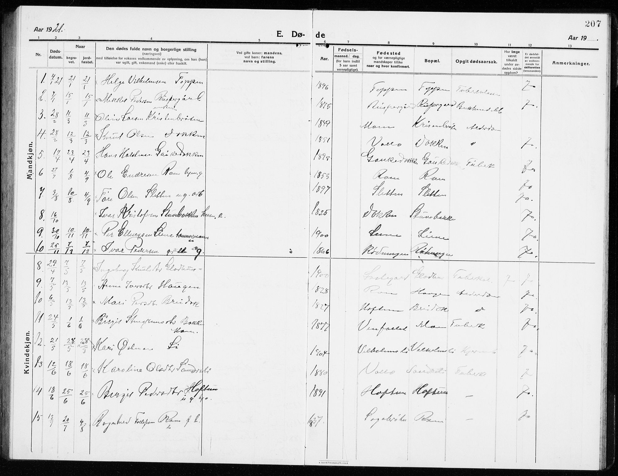 Gol kirkebøker, SAKO/A-226/G/Ga/L0004: Parish register (copy) no. I 4, 1915-1943, p. 207