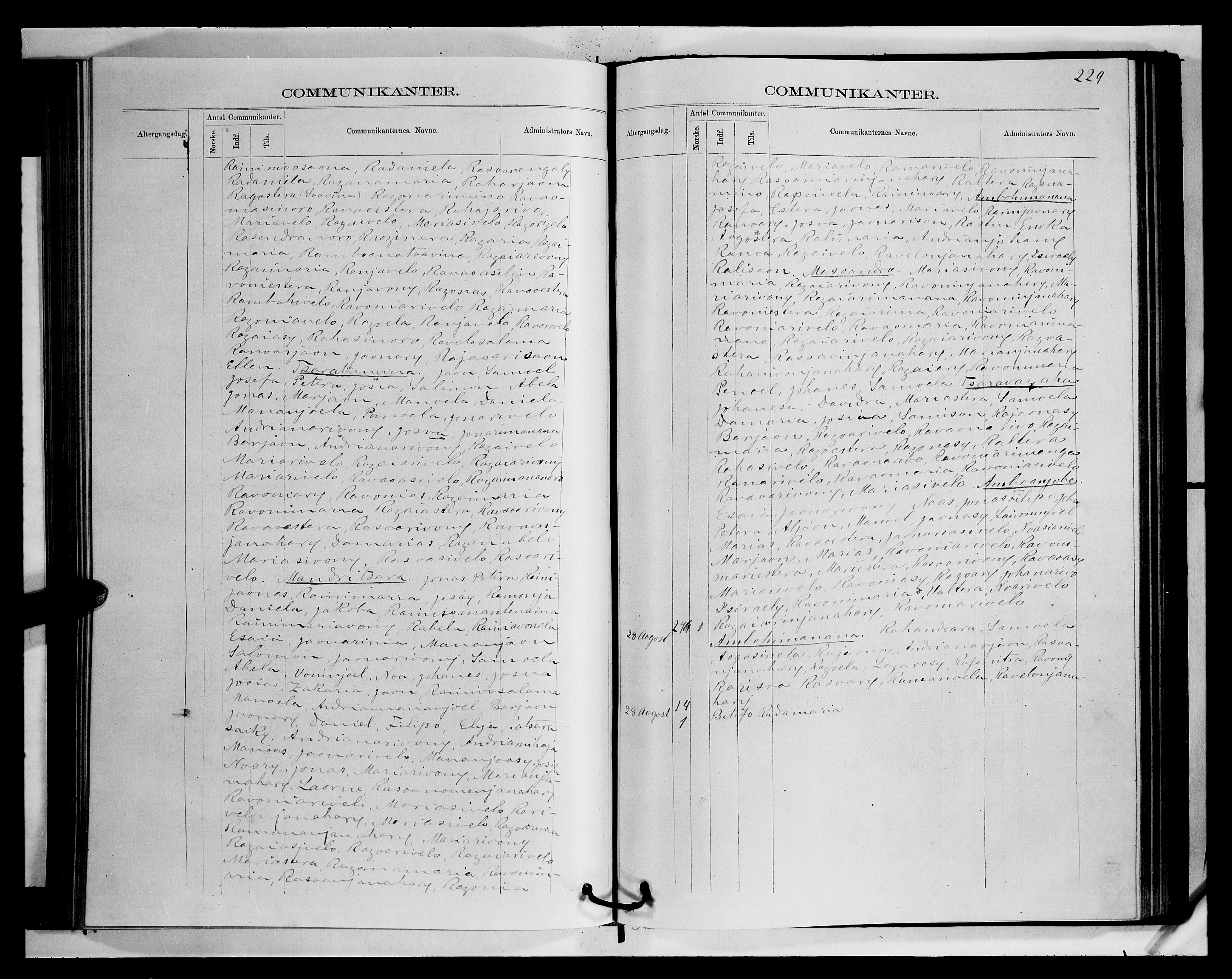 Archives FLM/NMS, Madagaskar, VID/MA-A-1163/D/Db/L0270: Parish register (official) no. 2, 1883-1886, p. 229
