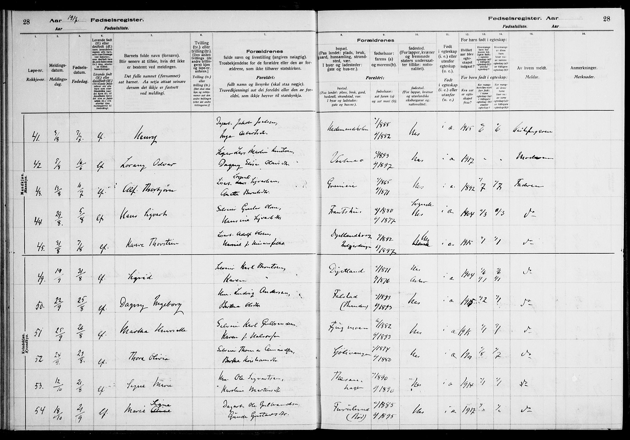 Nes prestekontor Kirkebøker, AV/SAO-A-10410/J/Ja/L0001: Birth register no. 1, 1916-1926, p. 28