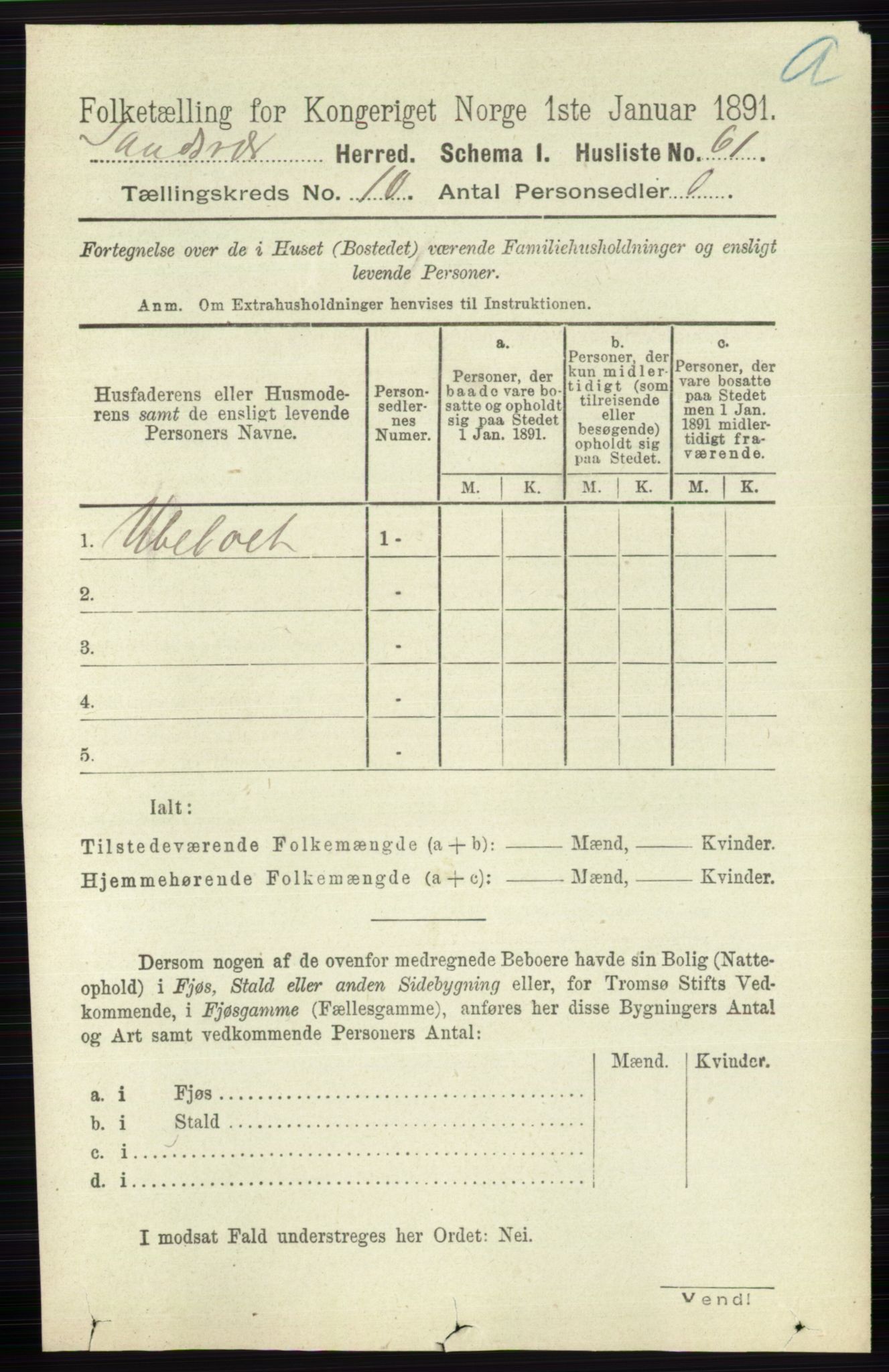 RA, 1891 census for 0629 Sandsvær, 1891, p. 4897