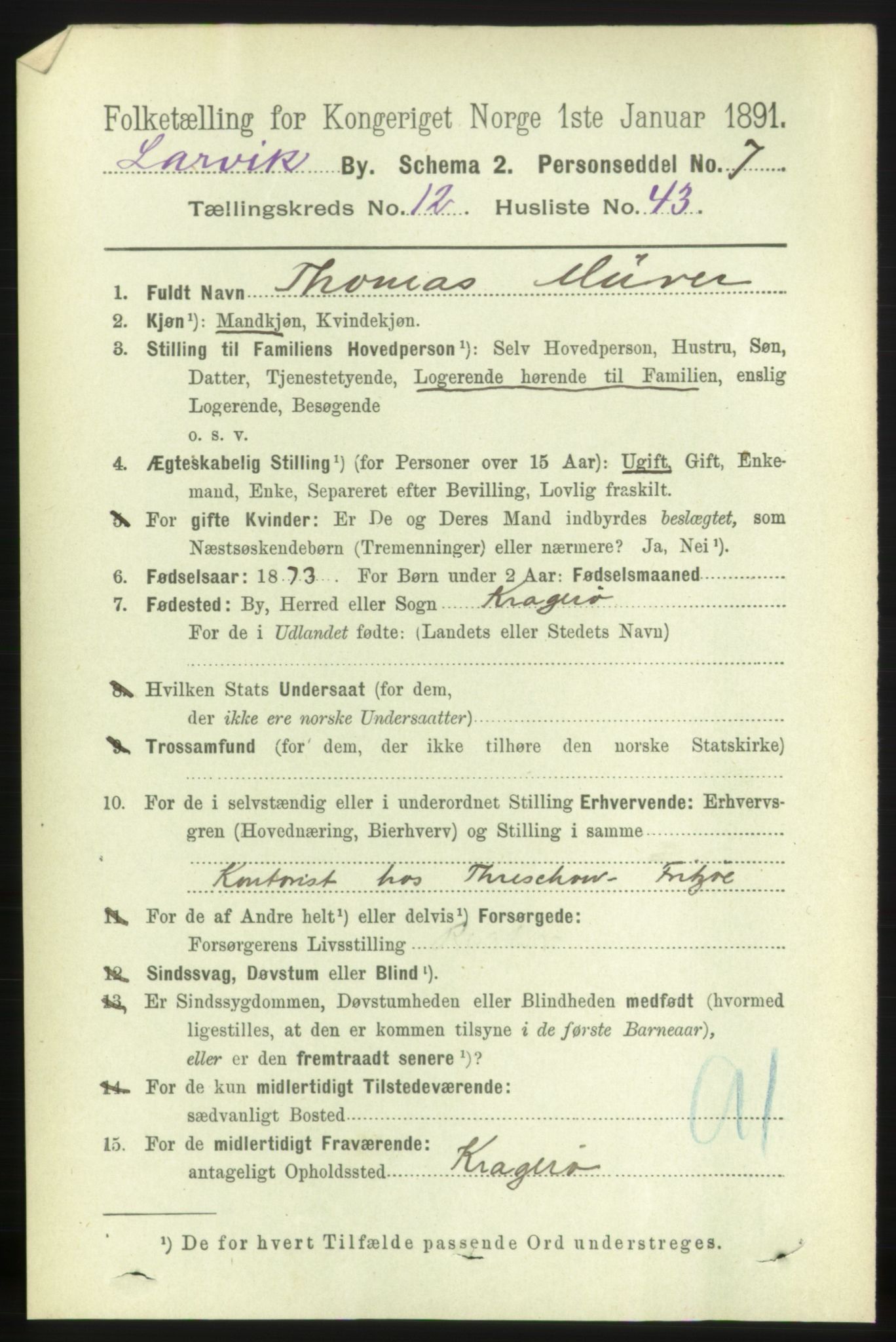 RA, 1891 census for 0707 Larvik, 1891, p. 10474