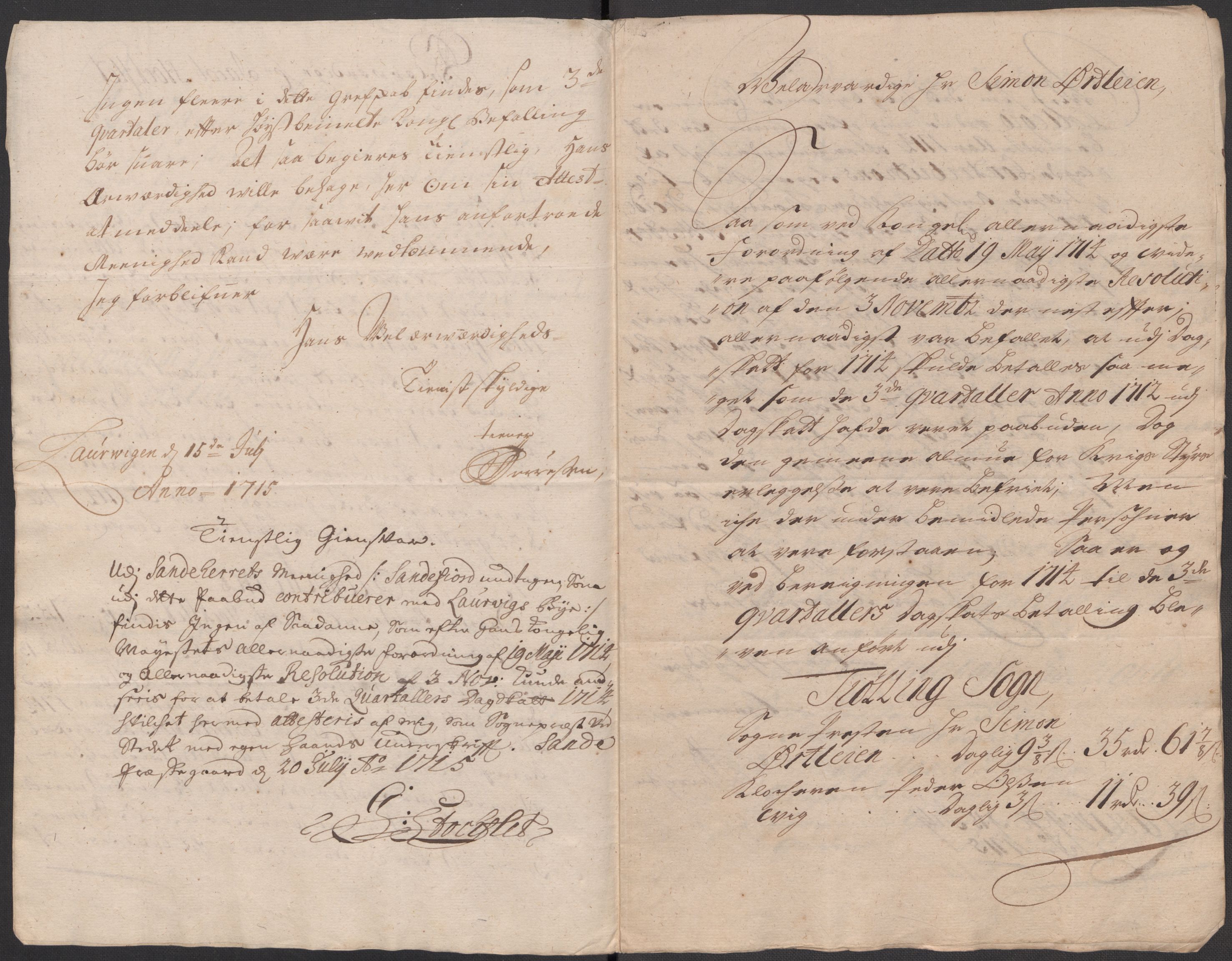 Rentekammeret inntil 1814, Reviderte regnskaper, Fogderegnskap, AV/RA-EA-4092/R33/L1986: Fogderegnskap Larvik grevskap, 1714-1715, p. 254