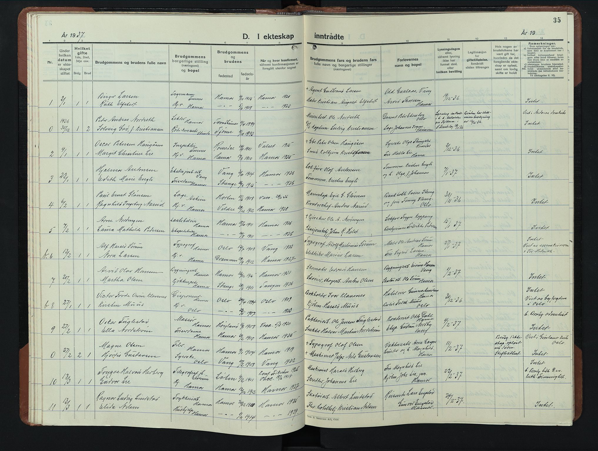 Hamar prestekontor, SAH/DOMPH-002/H/Ha/Hab/L0006: Parish register (copy) no. 6, 1931-1950, p. 35