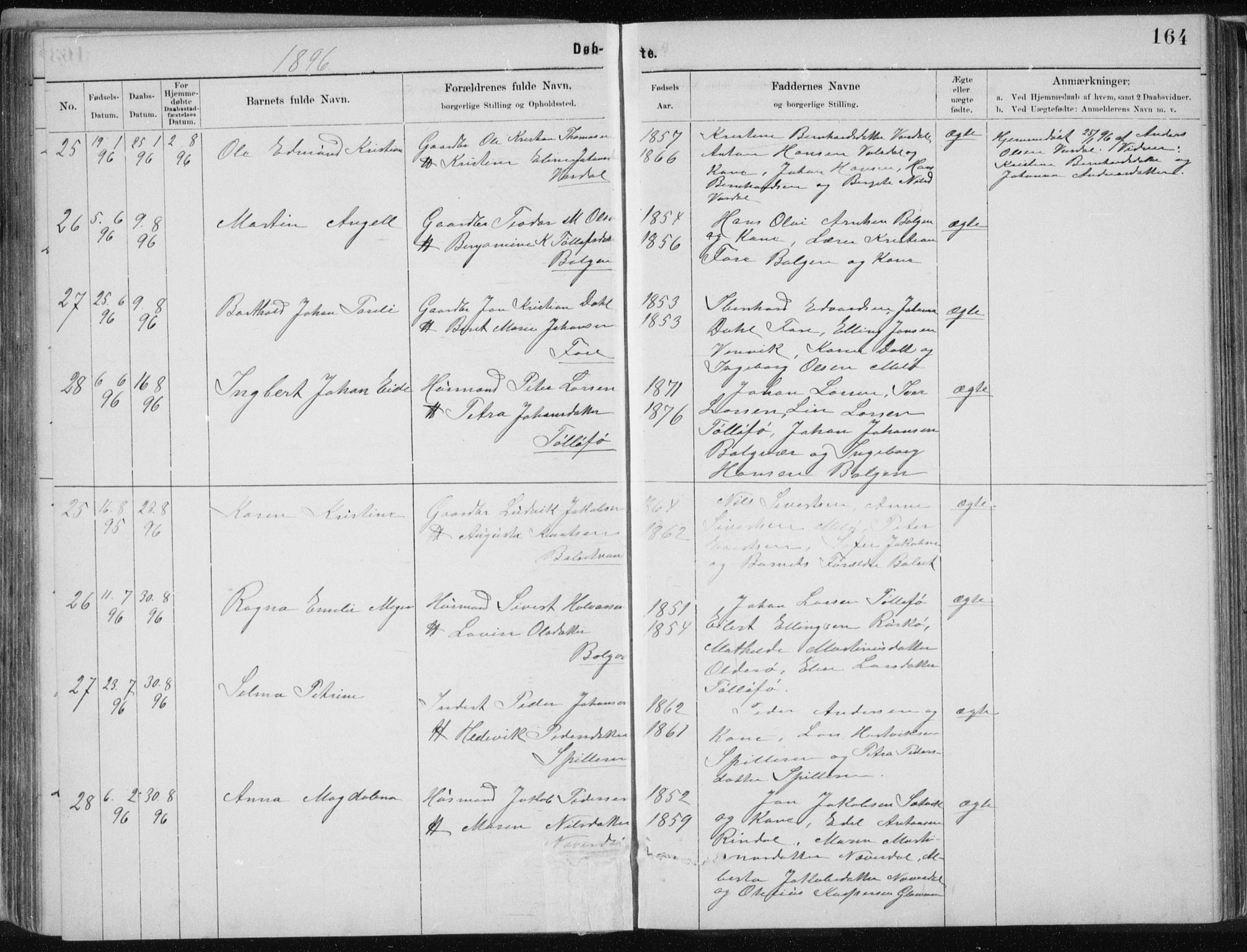 Ministerialprotokoller, klokkerbøker og fødselsregistre - Nordland, SAT/A-1459/843/L0636: Parish register (copy) no. 843C05, 1884-1909, p. 164