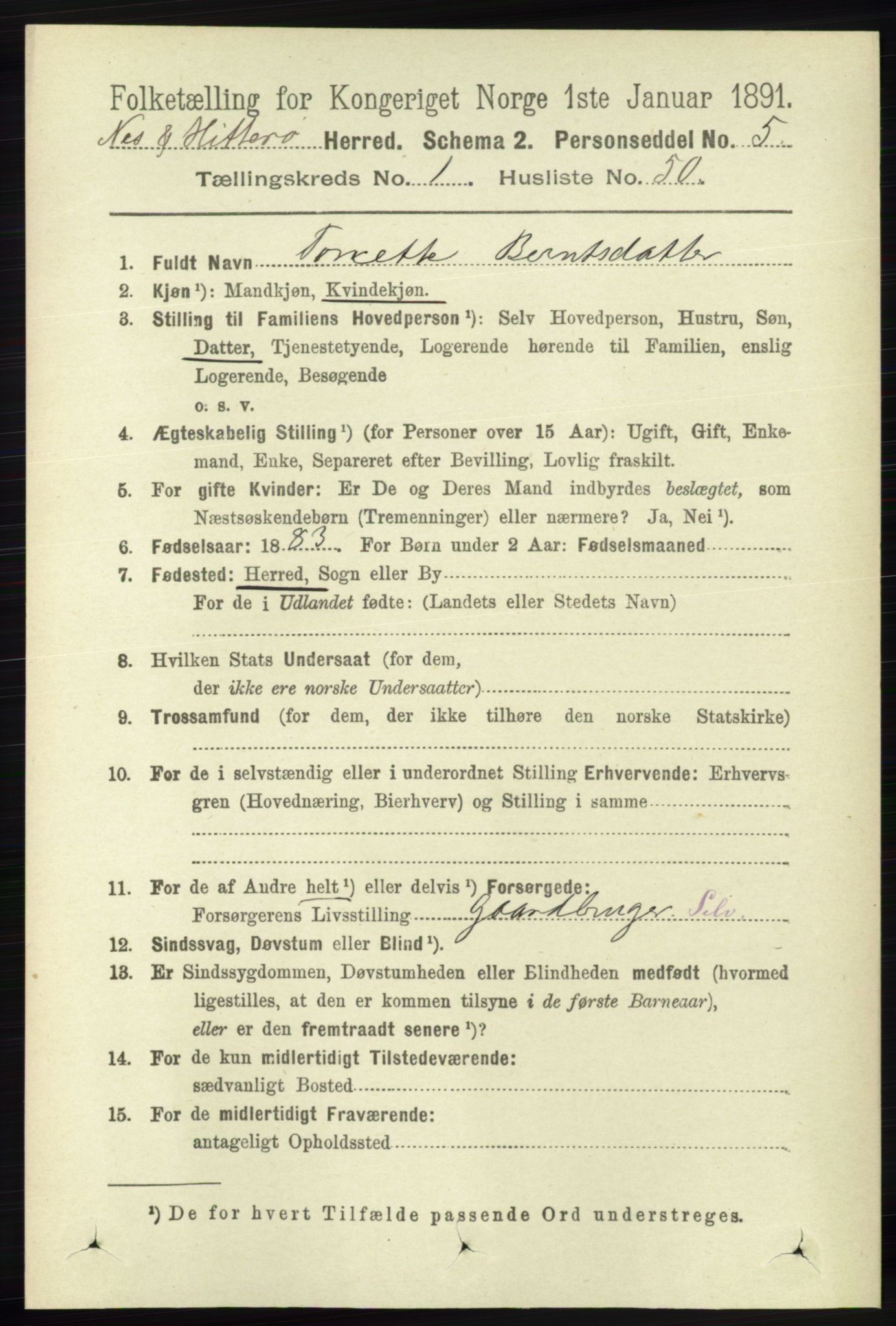 RA, 1891 census for 1043 Hidra og Nes, 1891, p. 374