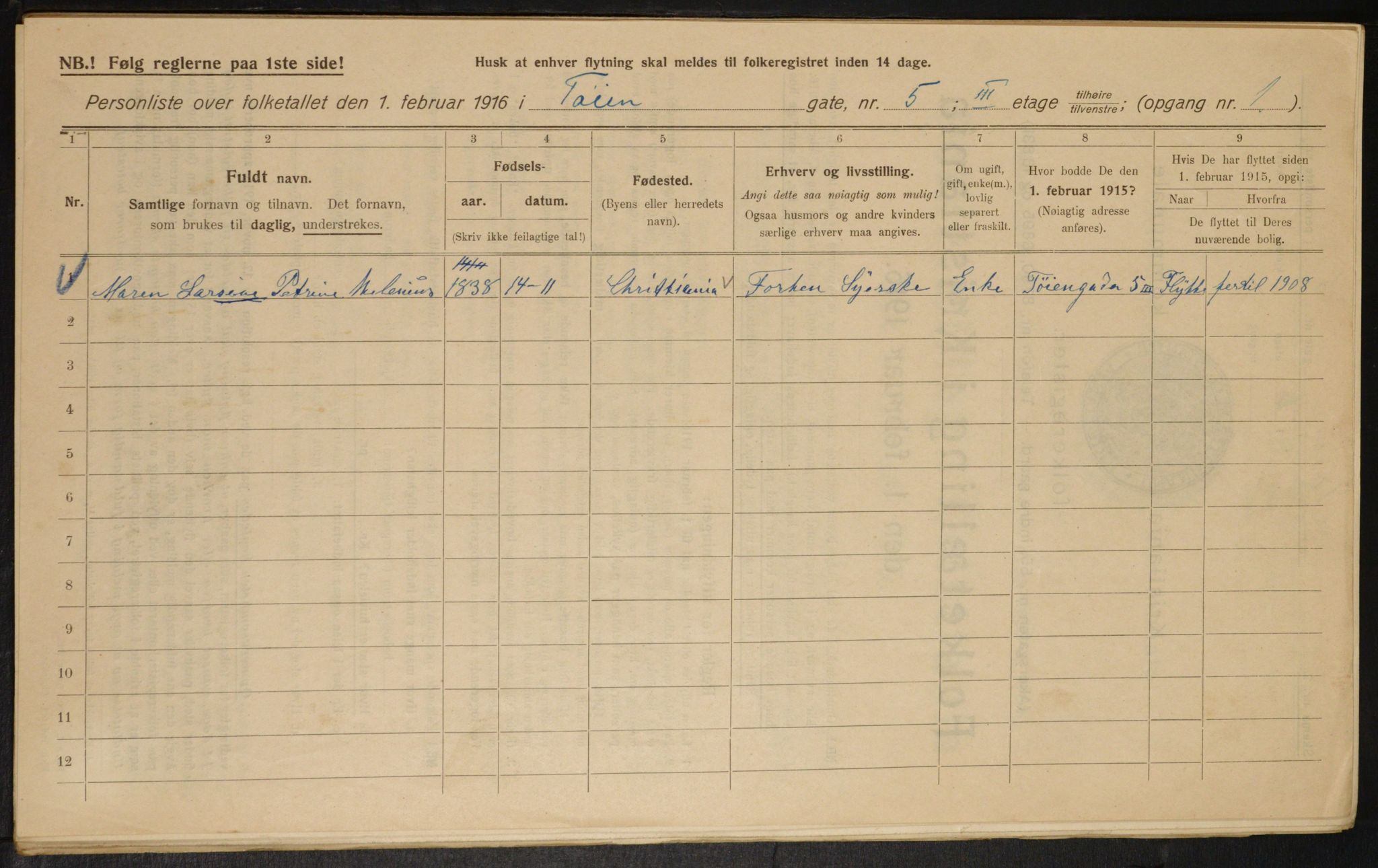 OBA, Municipal Census 1916 for Kristiania, 1916, p. 120680