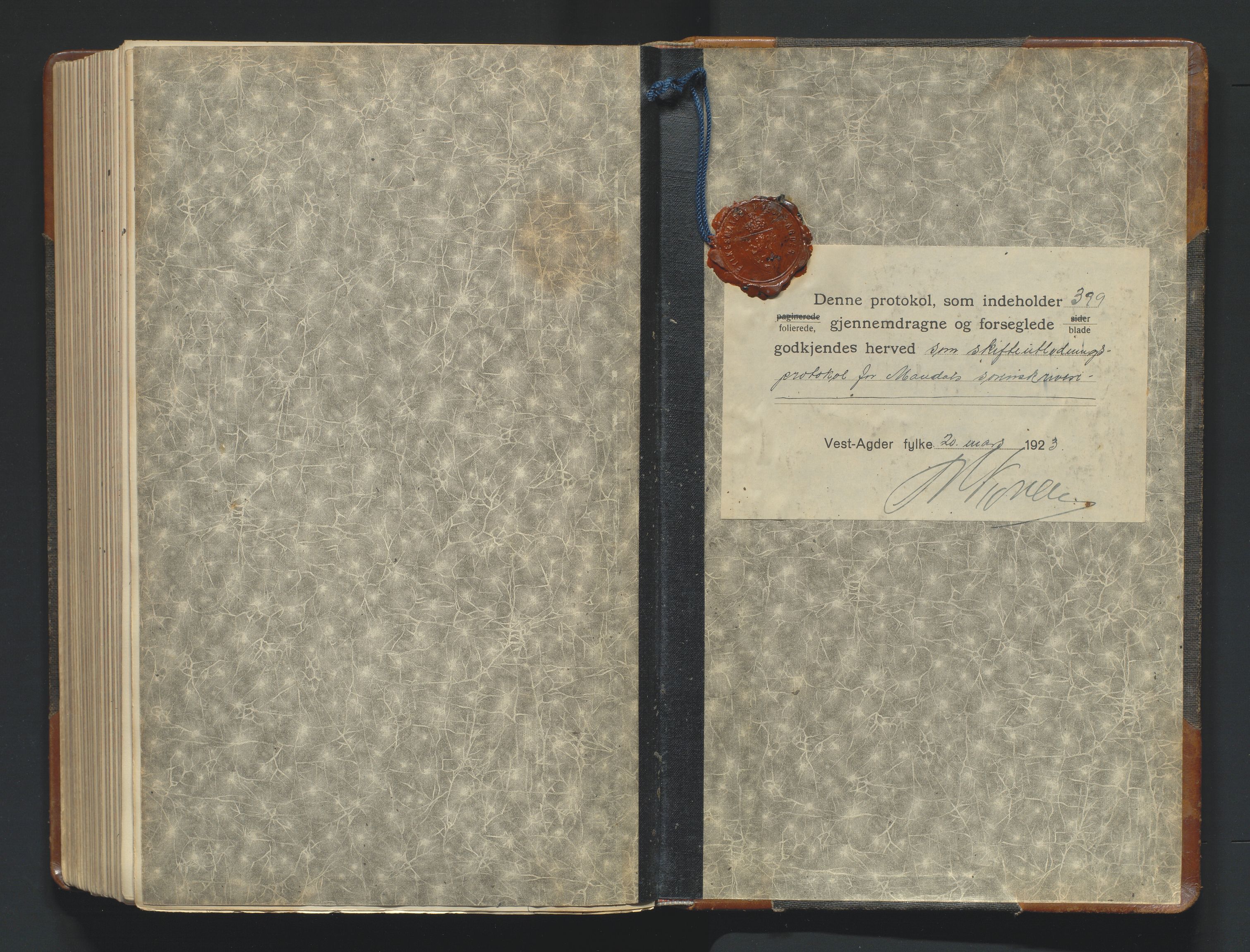Mandal sorenskriveri, SAK/1221-0005/001/H/Hc/L0100: Skifteutlodningsprotokoll nr 9, 1923-1929