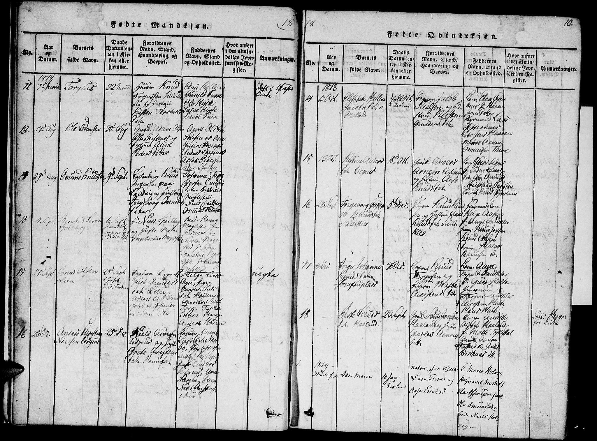 Hommedal sokneprestkontor, SAK/1111-0023/F/Fa/Fab/L0003: Parish register (official) no. A 3, 1815-1848, p. 10